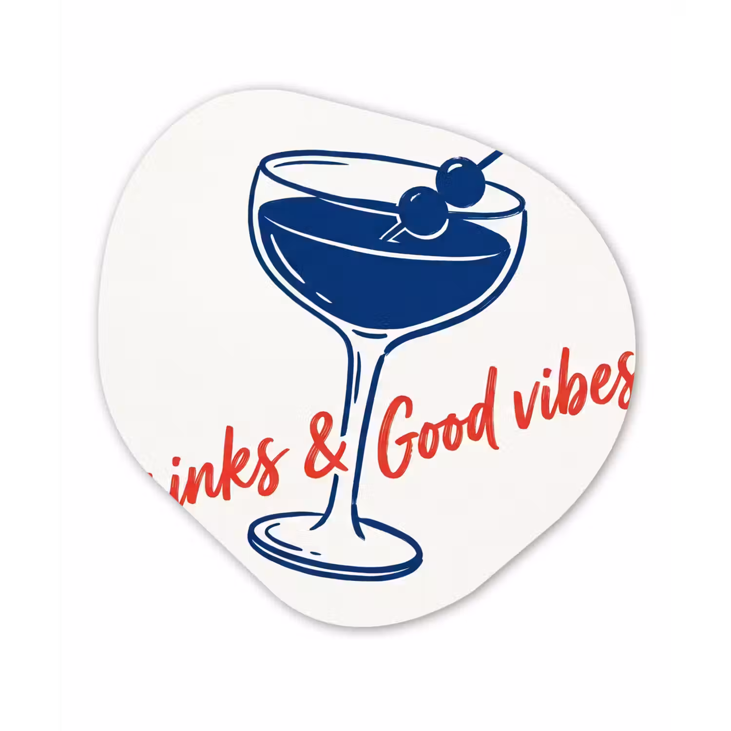 Cocktail - Glas - Illustratie - Blauw - Wit Wandcirkel Organisch Forex 3mm klein -3d