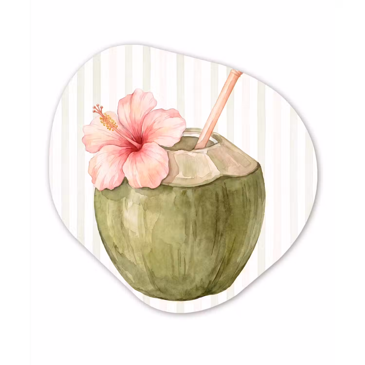 Kokosnoot - Drank - Tropisch - Illustratie - Zomer Wandcirkel Organisch Forex 3mm klein -3d