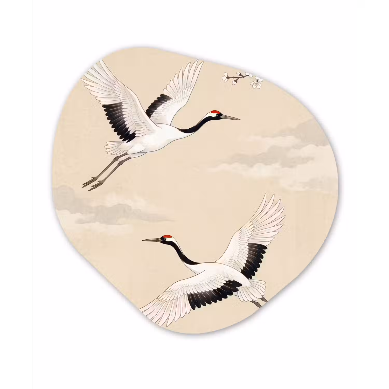 Kraanvogels - Bloesem - Beige Wandcirkel Organisch Forex 3mm klein -3d