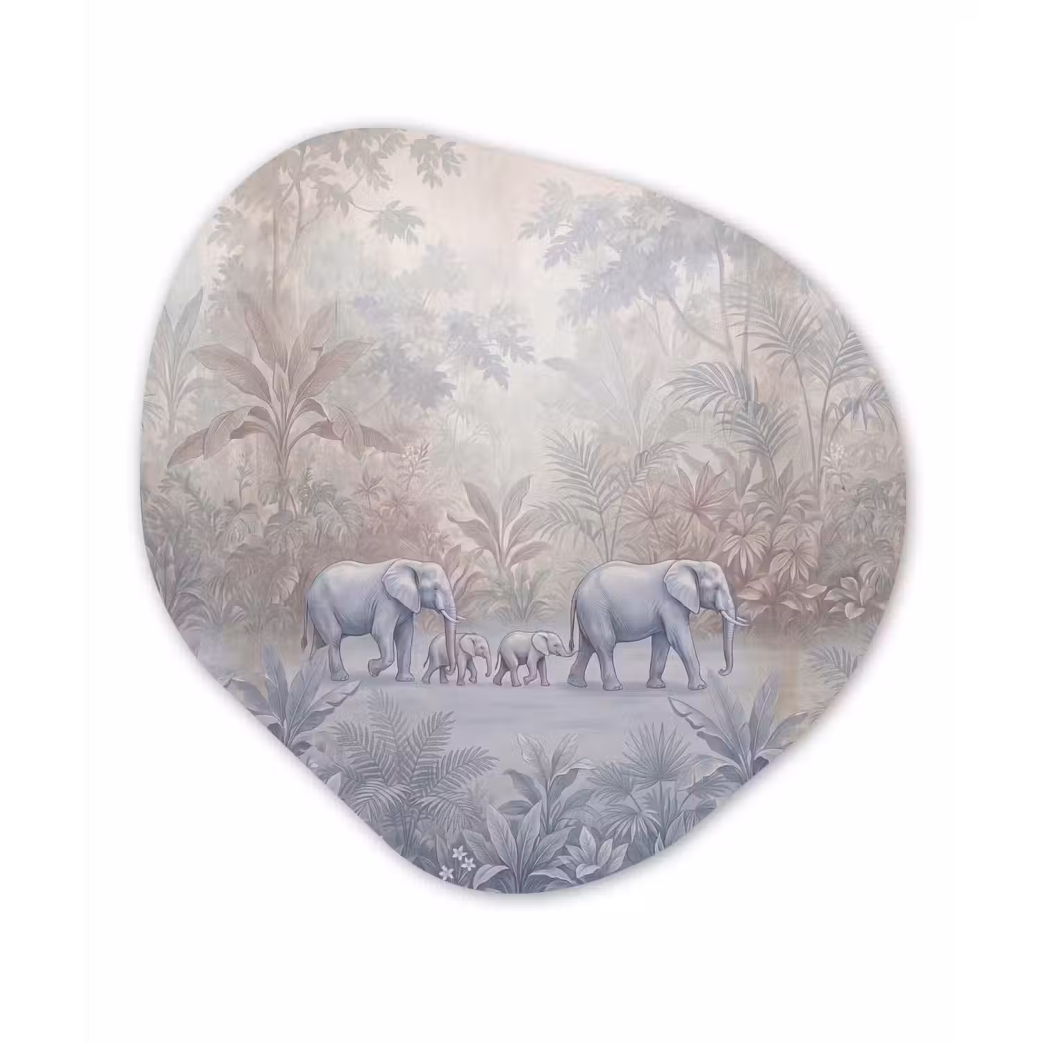Olifant - Familie - Jungle - Illustratie - Grijs Wandcirkel Organisch Forex 3mm klein -3d
