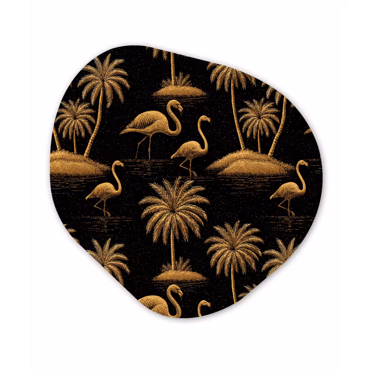 Flamingo - Palmbomen - Tropisch - Goud - Zwart Wandcirkel Organisch Forex 3mm klein 629 -3d