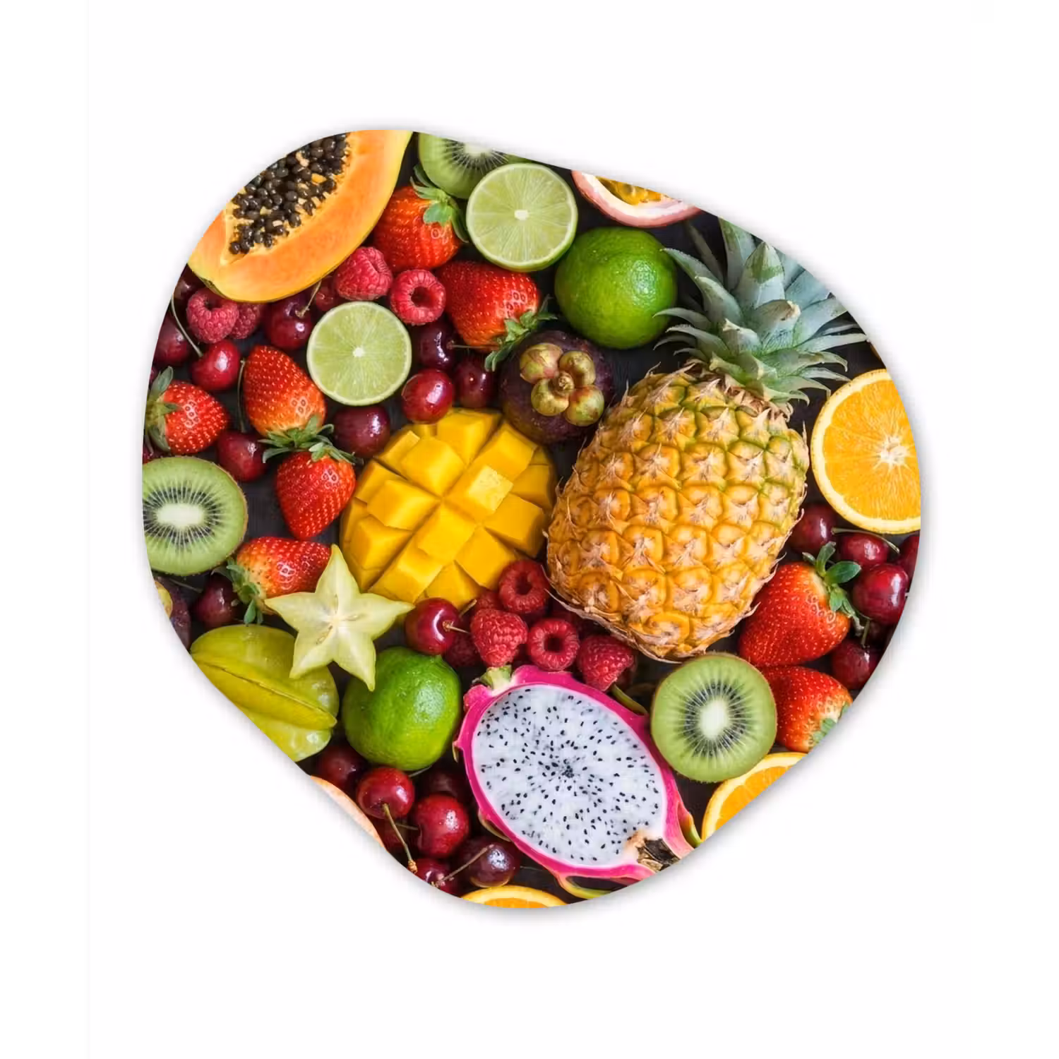 Fruit - Assortiment - Vers - Gezond - Kleurrijk Wandcirkel Organisch Forex 3mm klein -3d