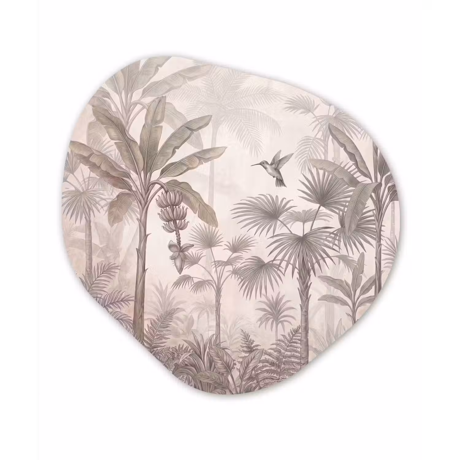 Jungle - Banenboom - Kolibrie - Beige Wandcirkel Organisch Forex 3mm klein -3d
