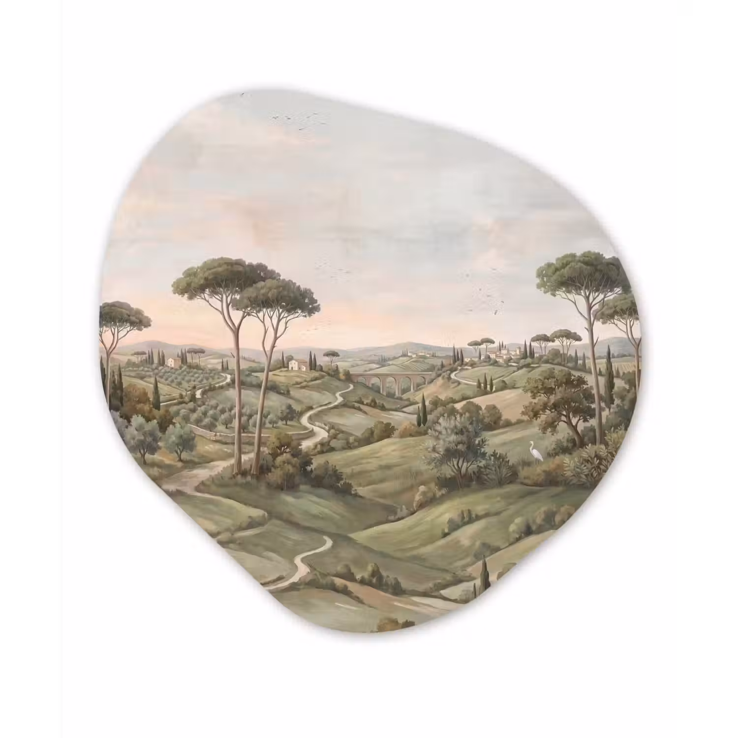 Landschap - Heuvels - Zandpad - Groen Wandcirkel Organisch Forex 3mm klein -3d