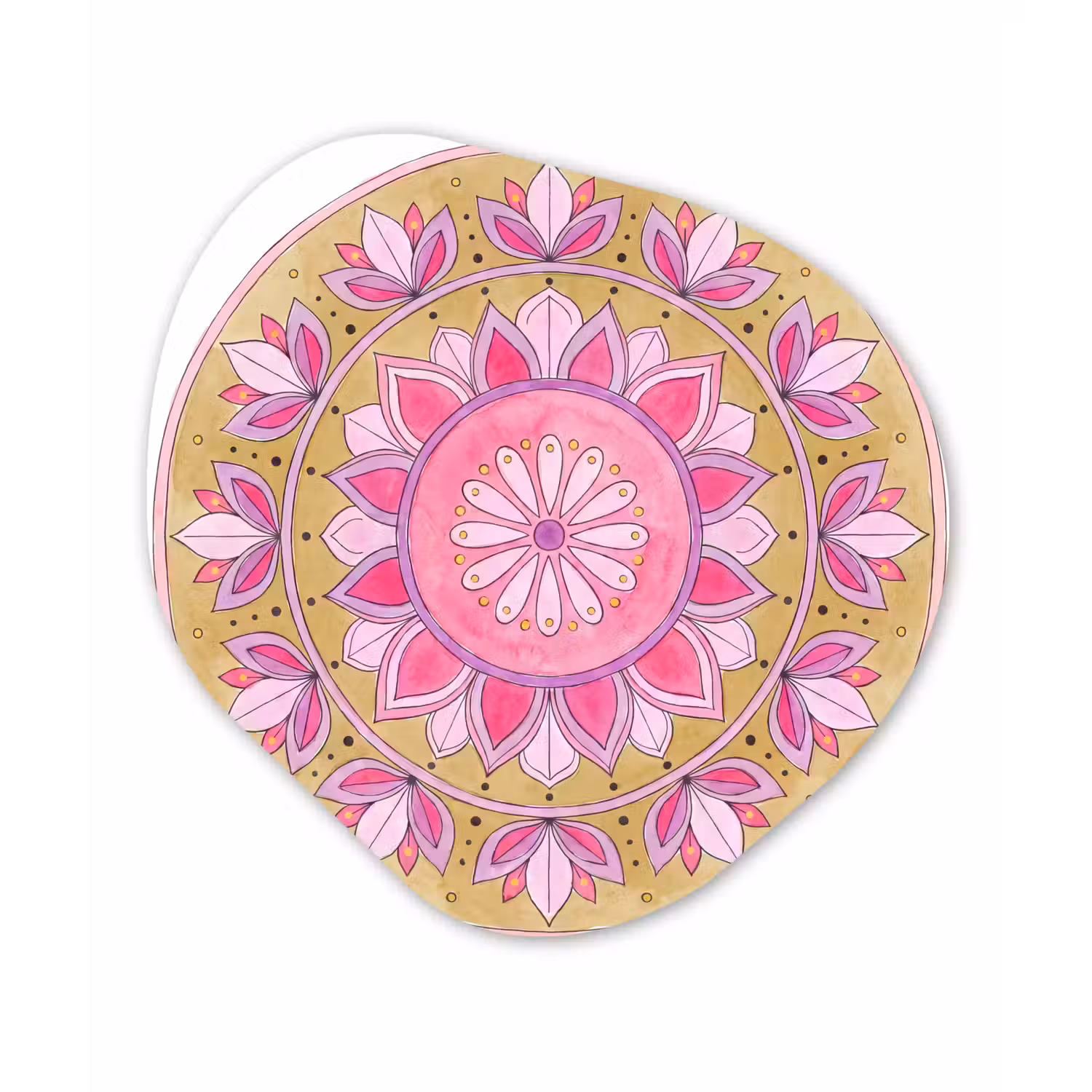 Mandala - Patroon - Kunst - Aquarel - Roze Wandcirkel Organisch Forex 3mm klein -3d