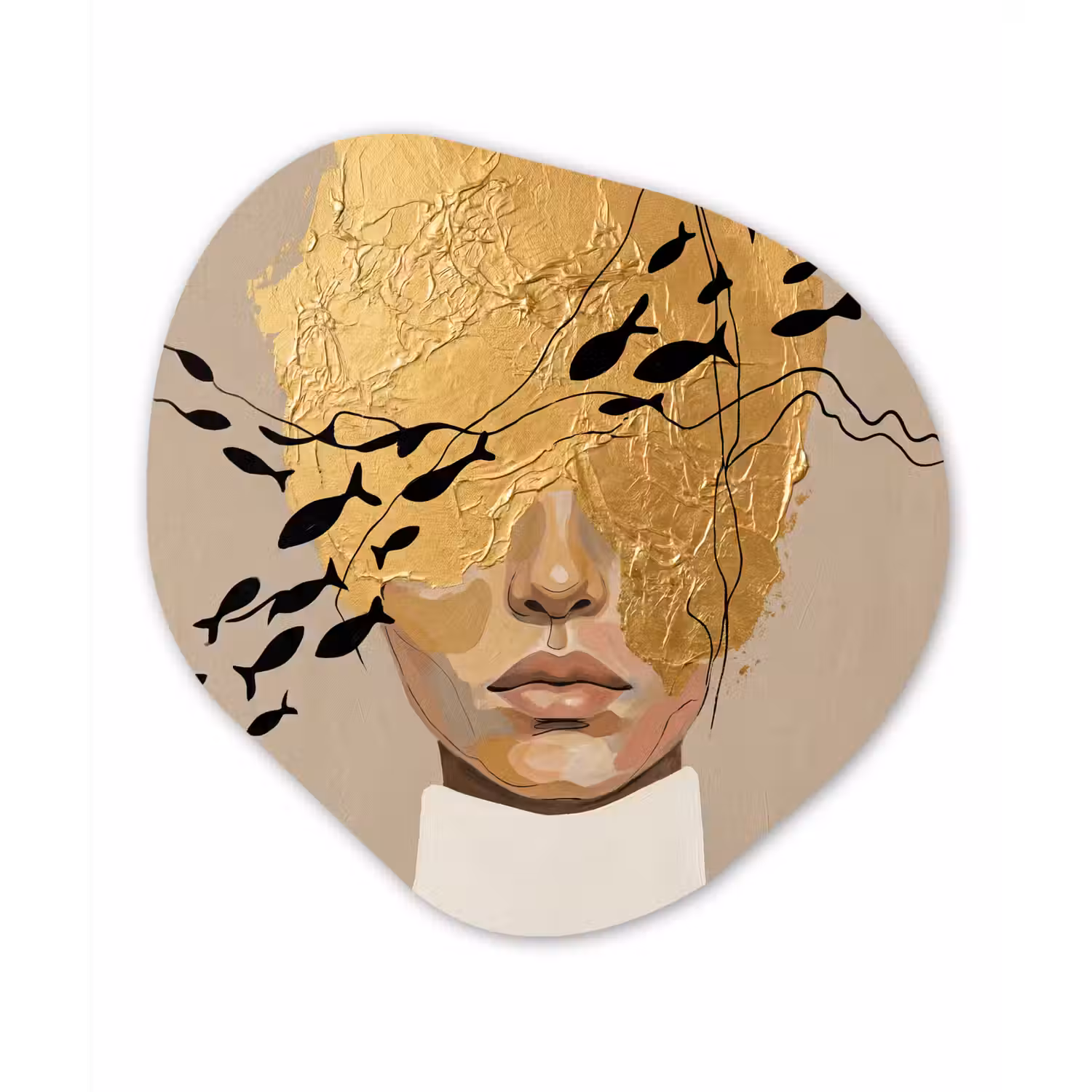 Modern - Vrouw - Goud Wandcirkel Organisch Forex 3mm klein -3d