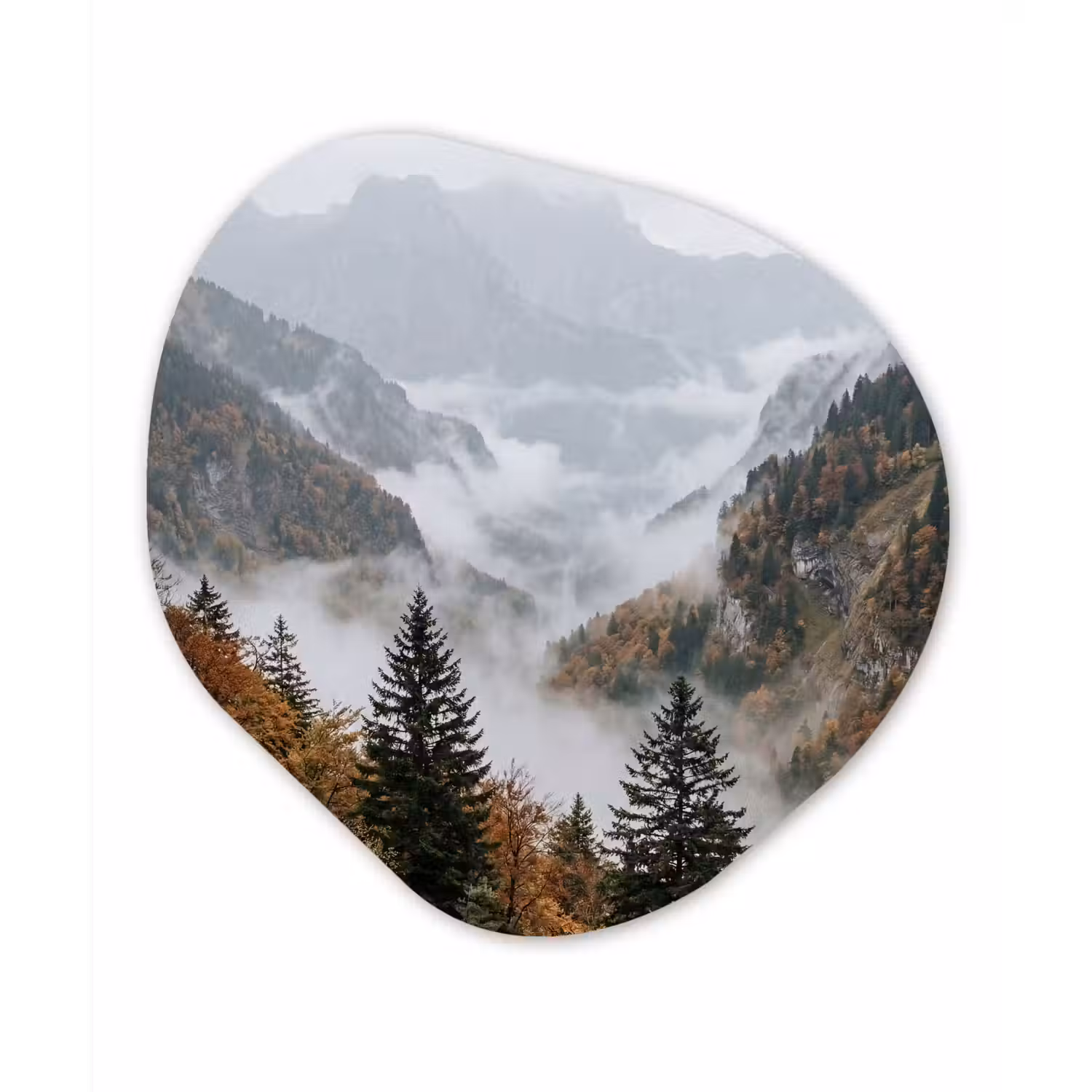 Bergen - Vallei - Mist - Herfst - Natuur Wandcirkel Organisch Forex 3mm klein -3d