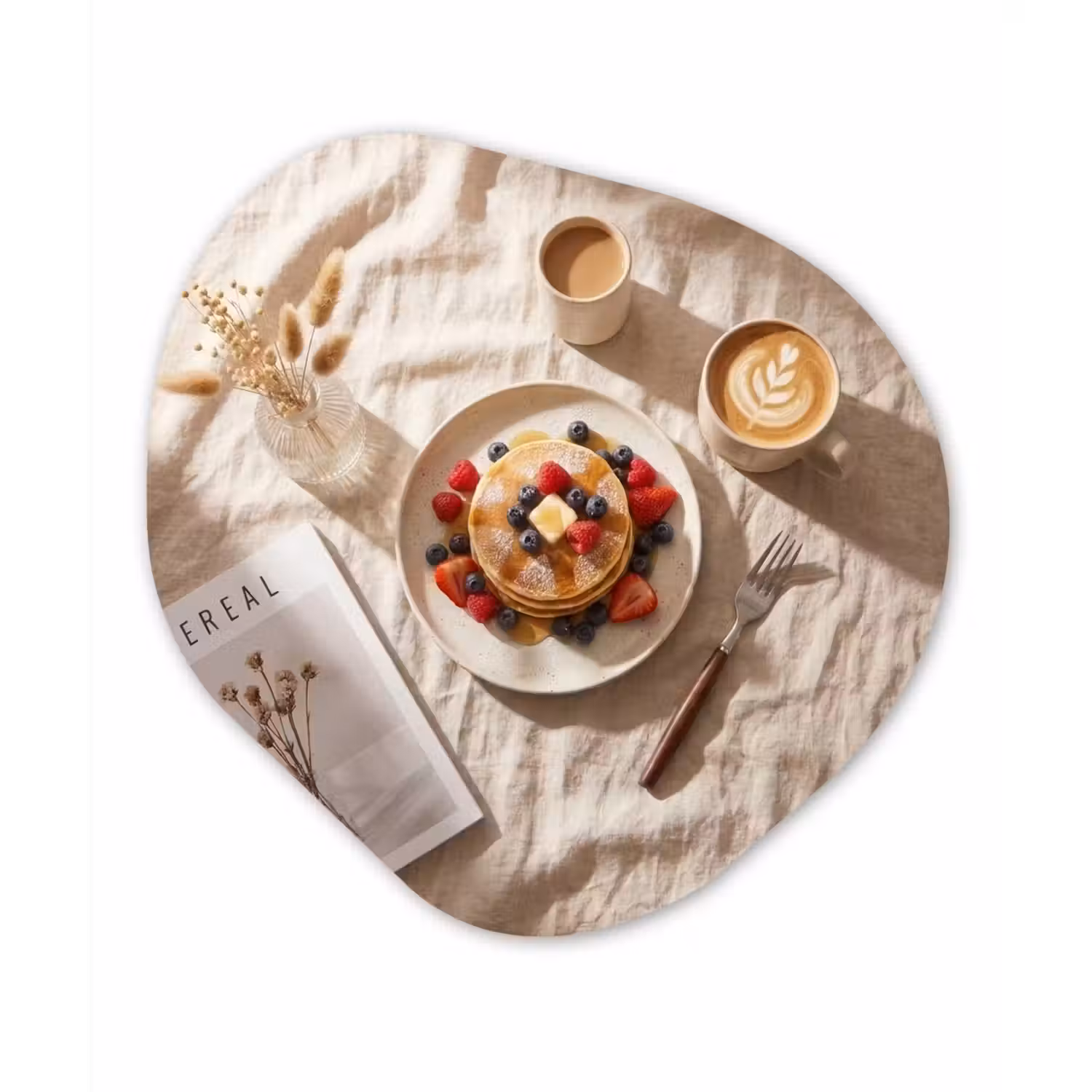 Pannenkoeken - Bessen - Ontbijt - Modern - Beige Wandcirkel Organisch Forex 3mm klein -3d