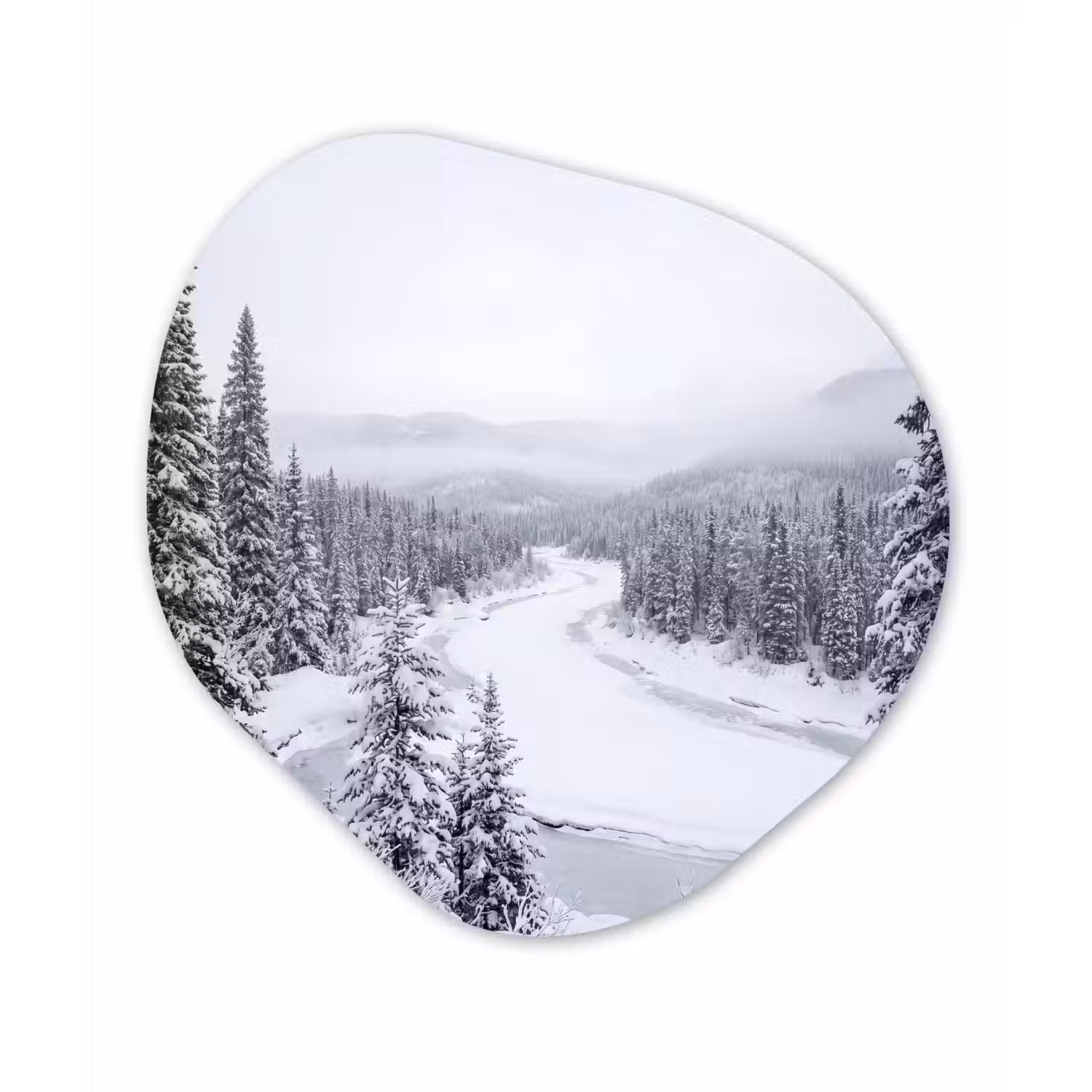 Rivier - Bevroren - Landschap - Winter Wandcirkel Organisch Forex 3mm klein -3d