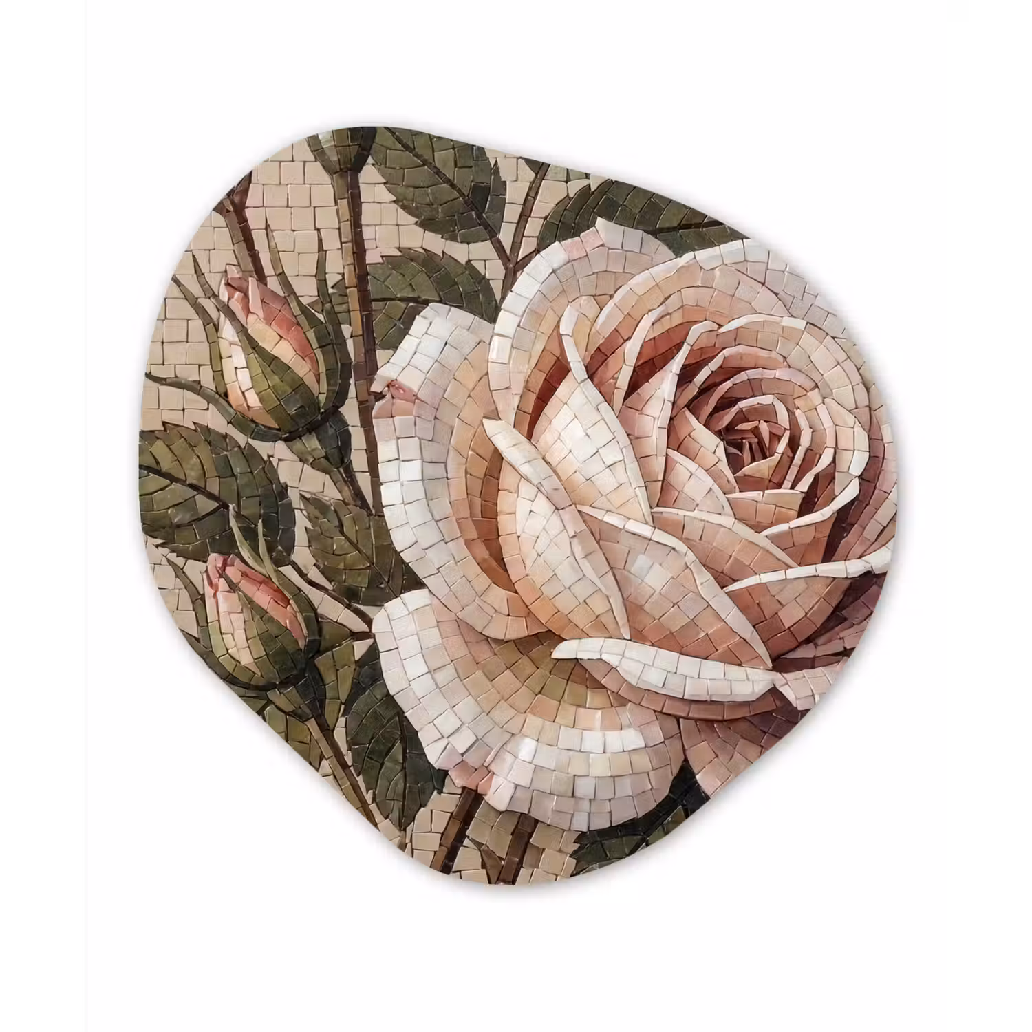 Roos - Mozaïek - Bloemen - Klassiek - Beige Wandcirkel Organisch Forex 3mm klein -3d