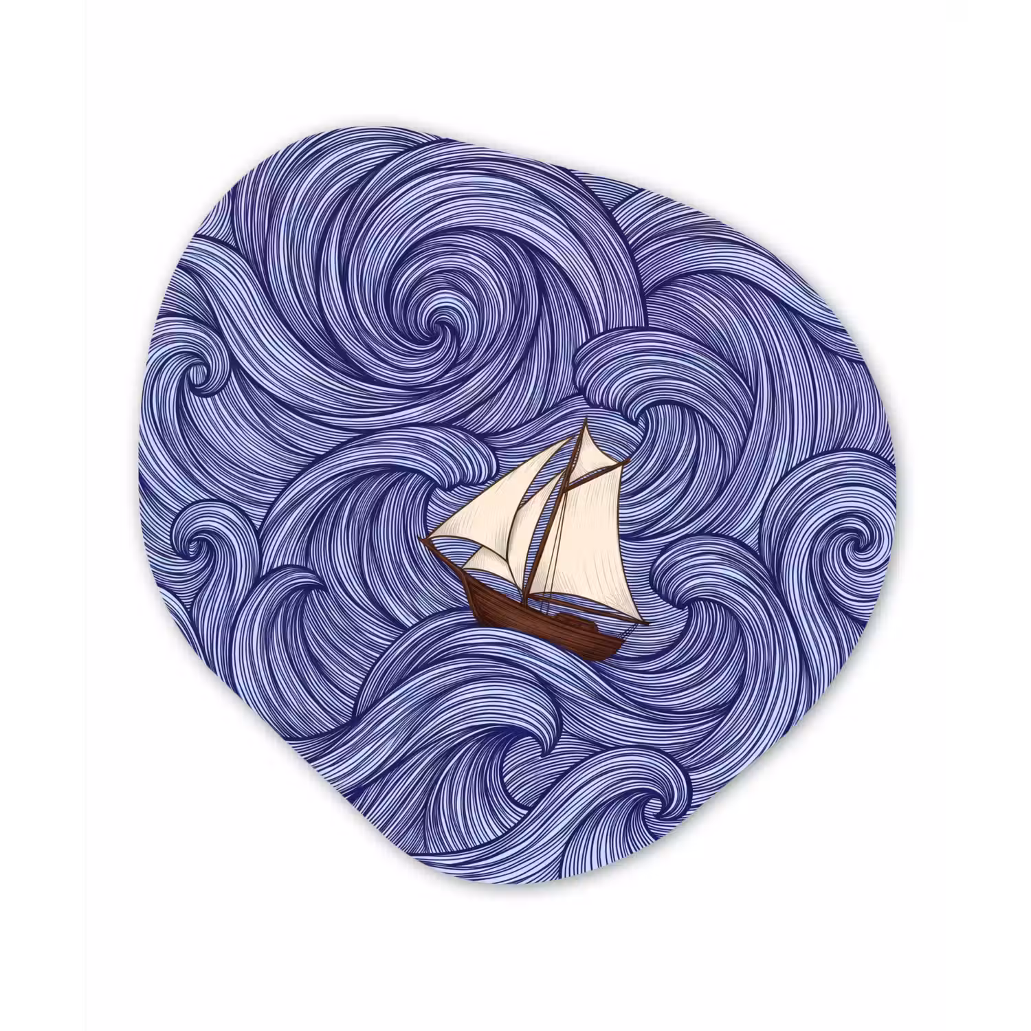 Schip - Golven - Zee - Illustratie - Blauw Wandcirkel Organisch Forex 3mm klein -3d