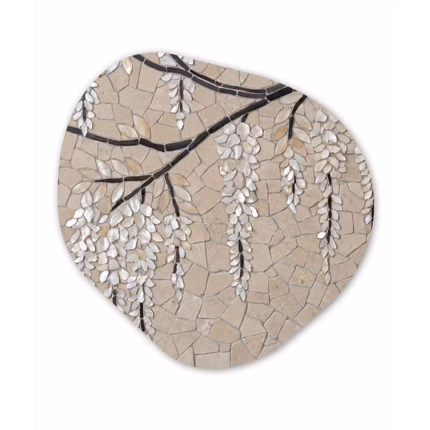 Boom - Bloemen - Mozaïek - Kunst - Wit Wandcirkel Organisch Forex 3mm klein -3d