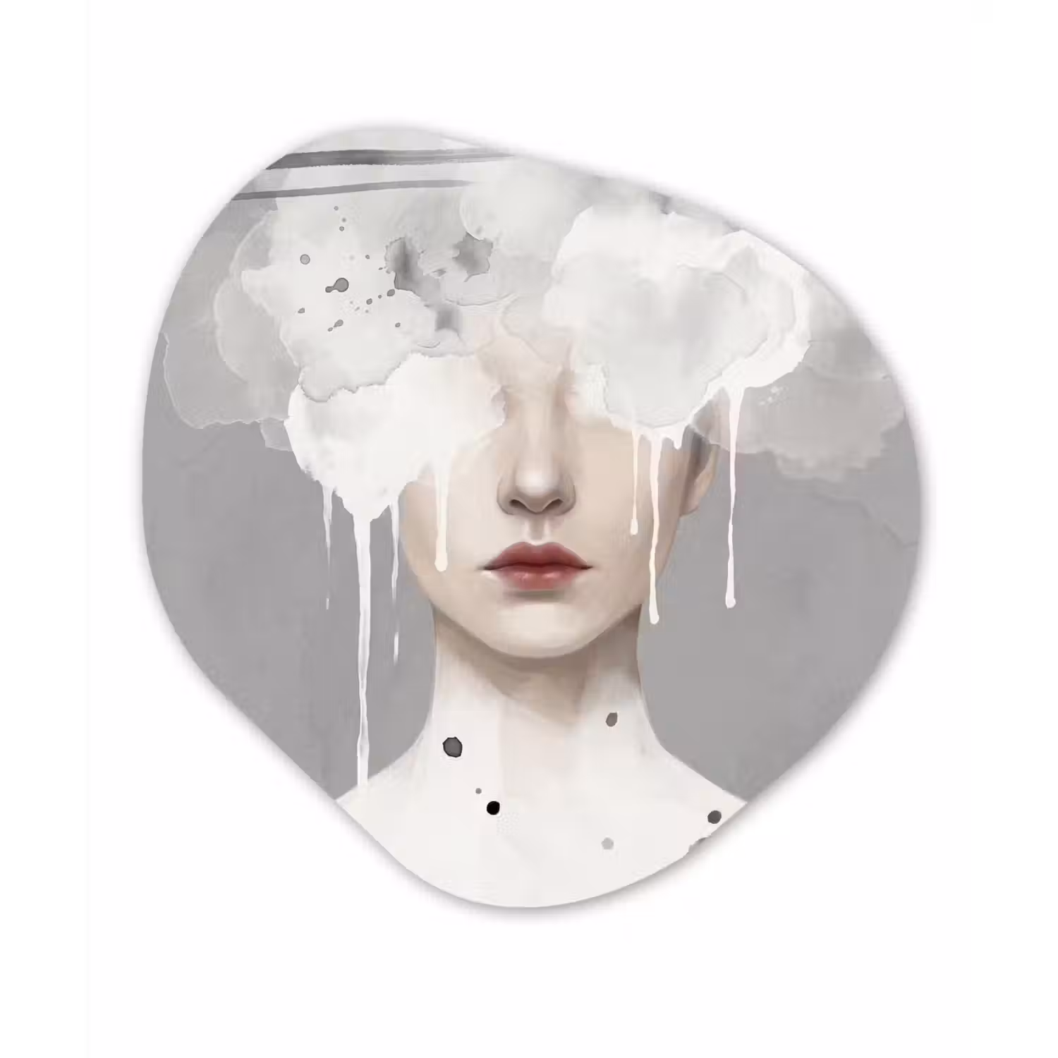 Vrouw - Wolk - Grijs Wandcirkel Organisch Forex 3mm klein -3d