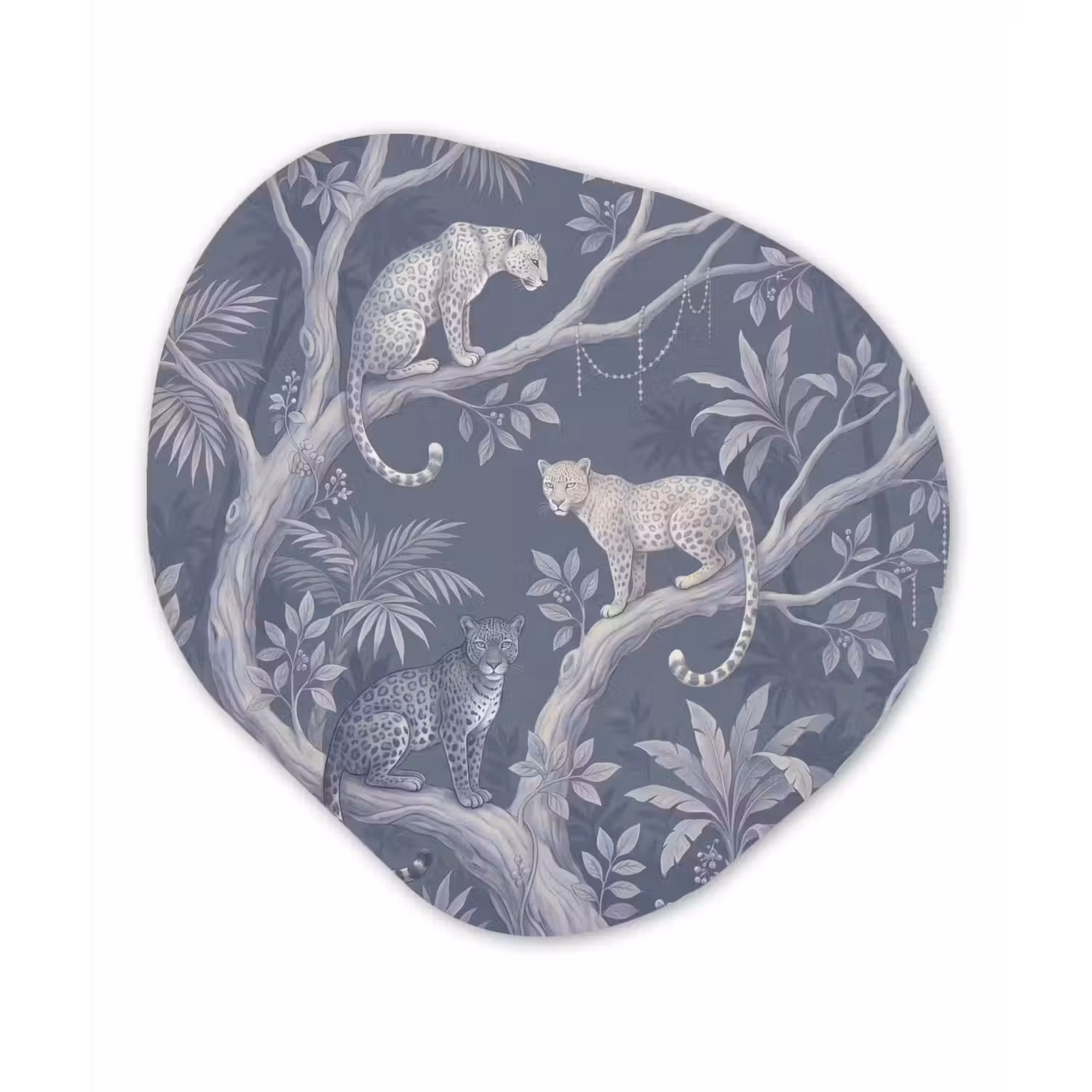 Dieren - Jungle - Illustratie - Bomen - Blauw Wandcirkel Organisch Aluminium middel -3d