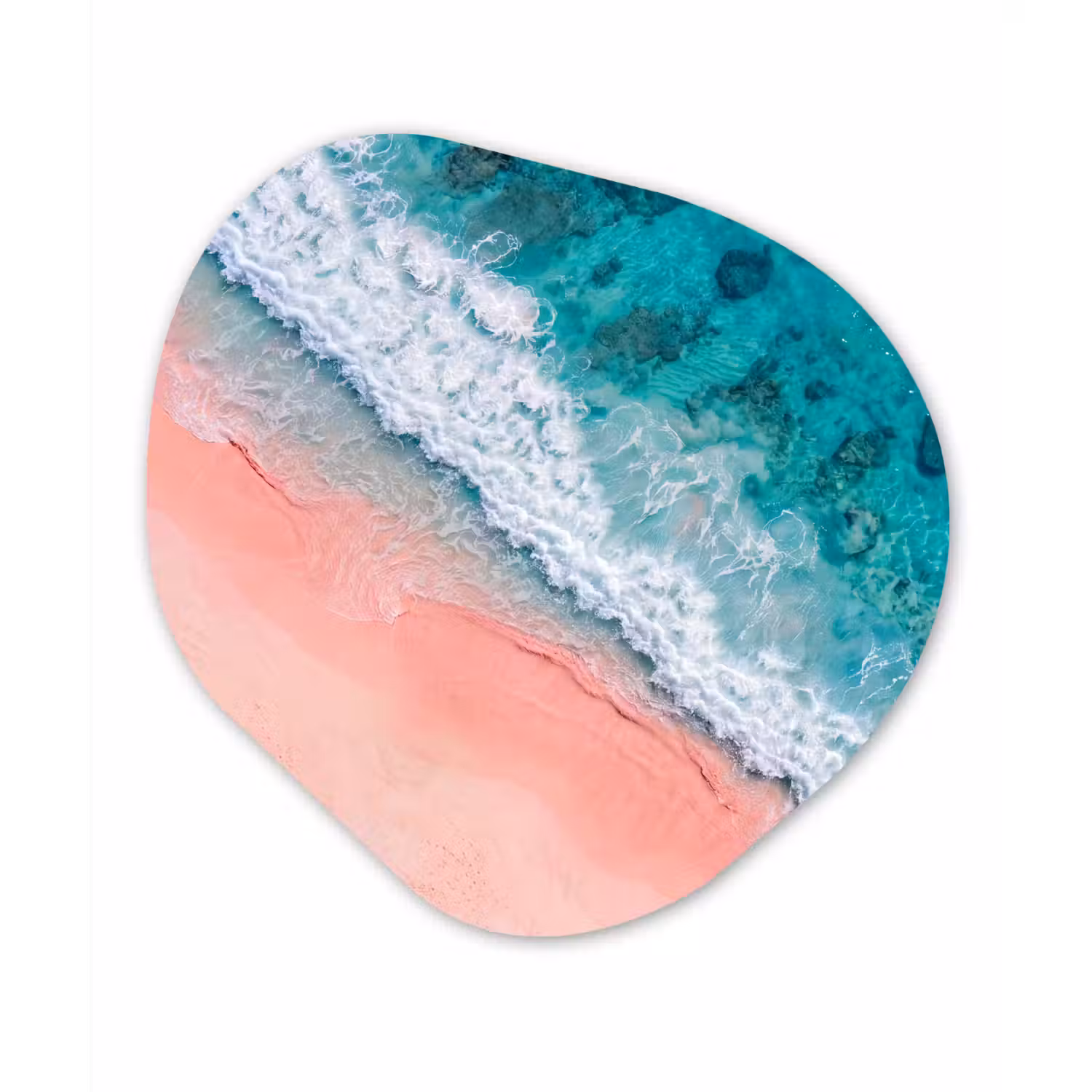 Strand - Oceaan - Golven - Roze Zand - Natuur Wandcirkel Organisch Aluminium middel -3d