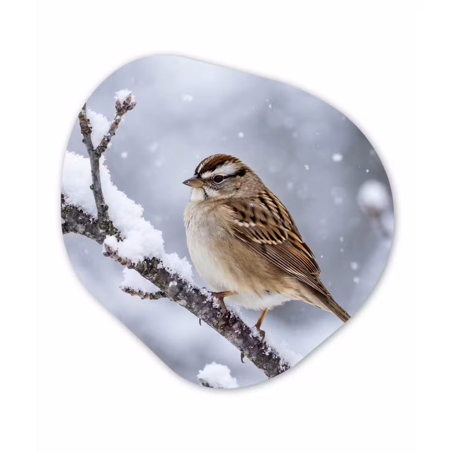 Vogel - Tak - Sneeuw - Winter Wandcirkel Organisch Aluminium middel -3d