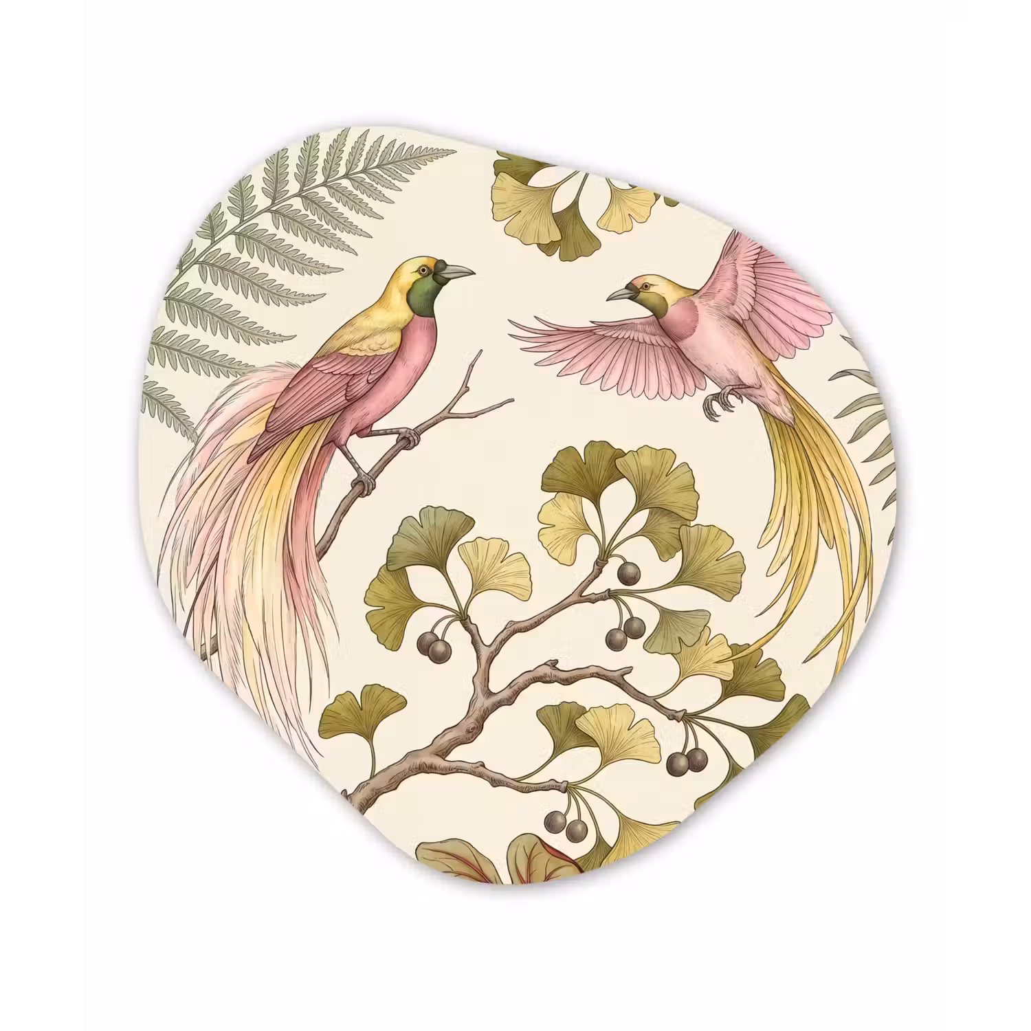 Vogels - Tropisch - Botanisch - Roze Wandcirkel Organisch Aluminium middel -3d