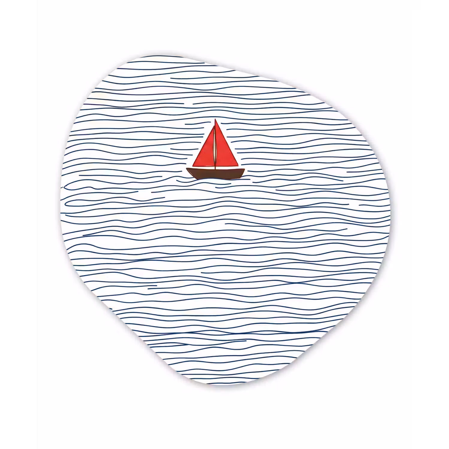 Boot - Water - Rood - Illustratie - Minimalistisch Wandcirkel Organisch Aluminium middel -3d