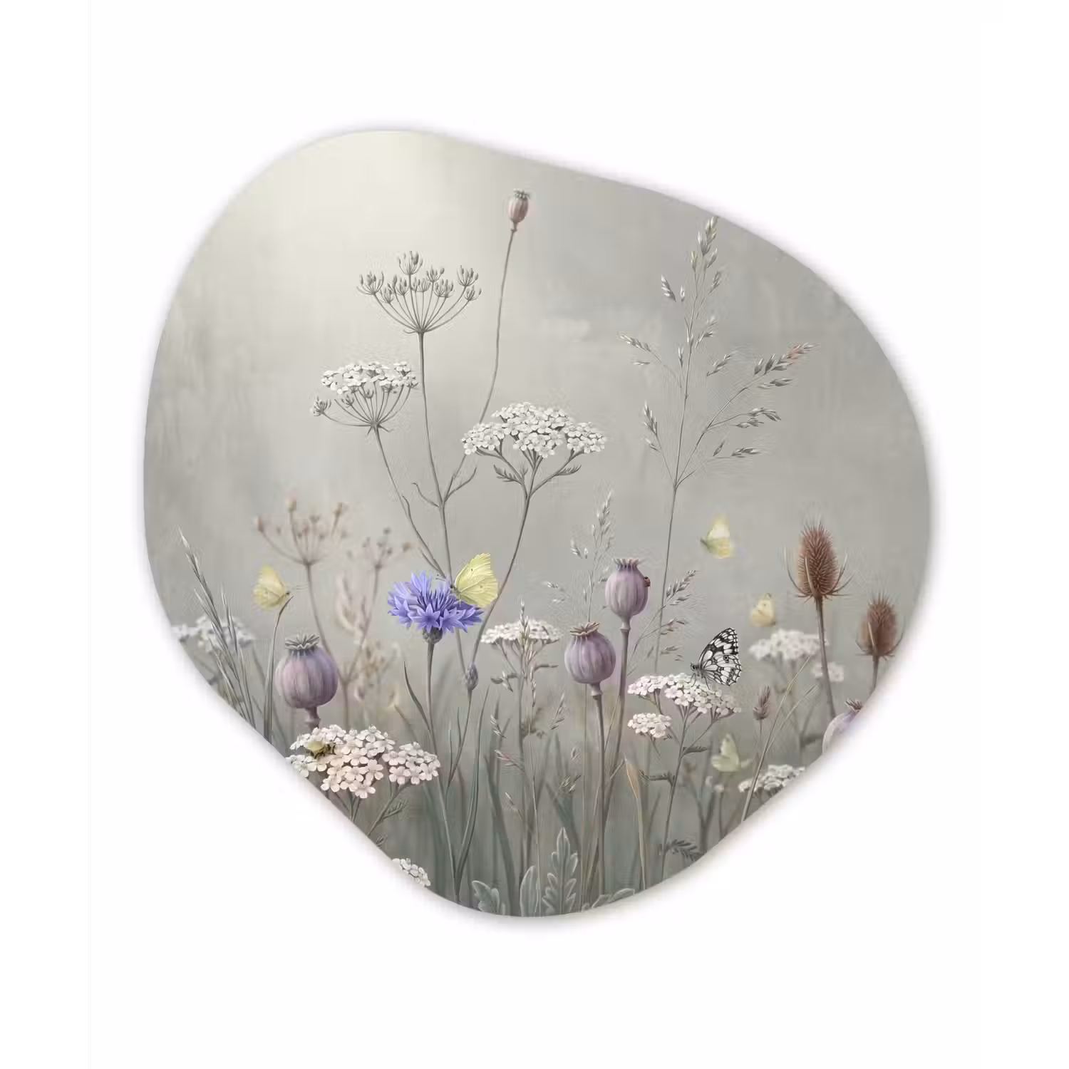 Vlinders - Wildbloemen - Illustratie - Kleurrijk Wandcirkel Organisch Aluminium middel -3d