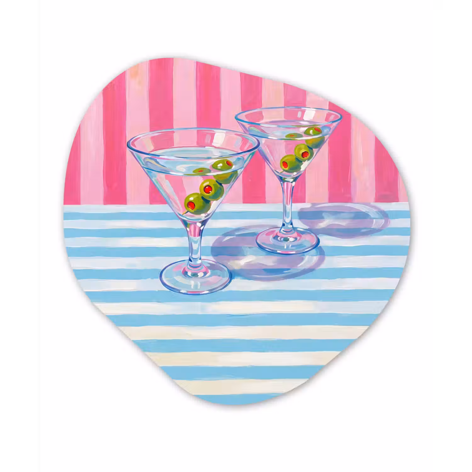 Cocktail - Olijven - Kunst - Modern - Roze Wandcirkel Organisch Aluminium middel -3d