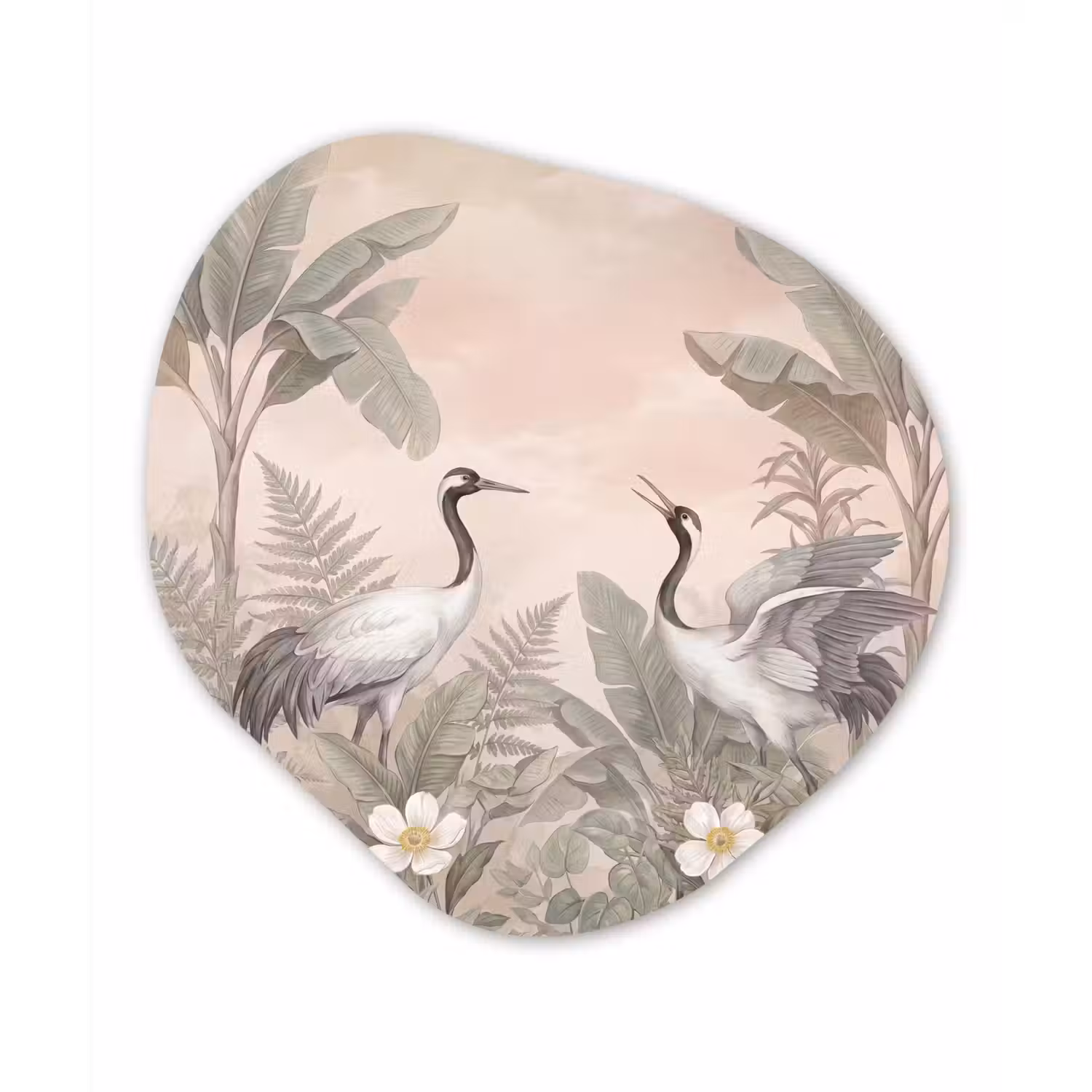 Kraanvogels - Natuur - Roze Wandcirkel Organisch Aluminium middel -3d