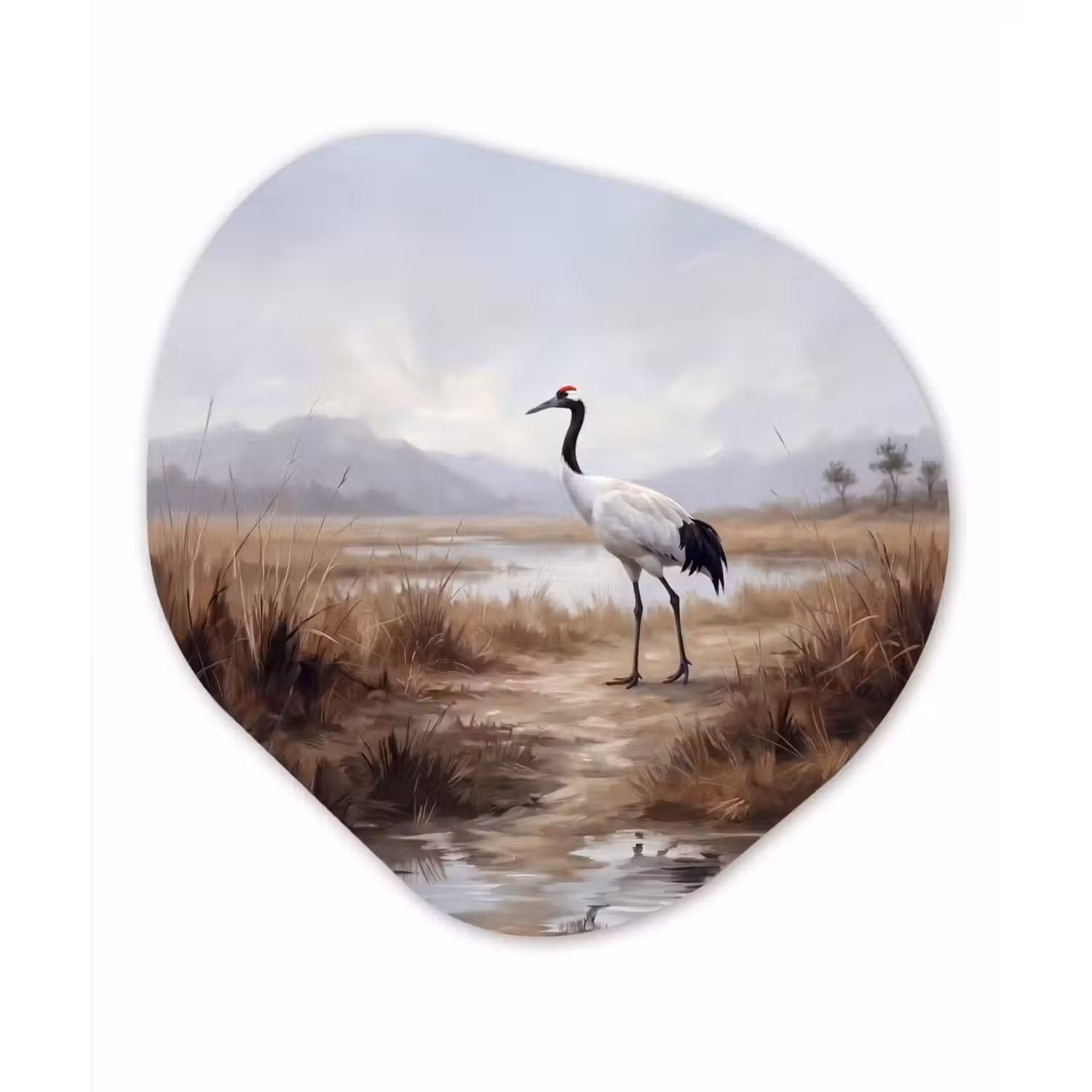 Kraanvogel - Natuur - Realistisch Wandcirkel Organisch Aluminium middel -3d