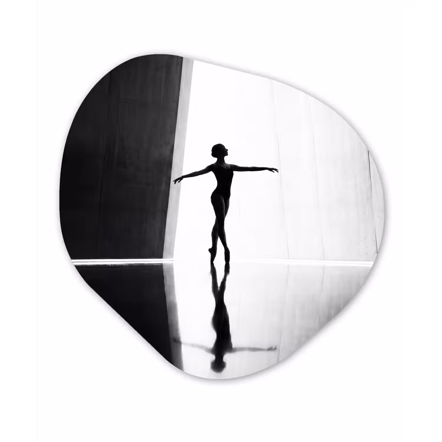 Danser - Silhouette - Kunst - Modern - Zwart-wit Wandcirkel Organisch Aluminium middel -3d