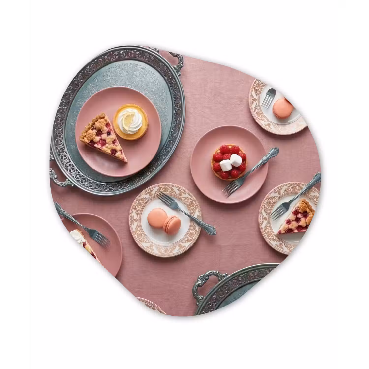 Dessert - Taart - Gebak - Zoet - Roze Wandcirkel Organisch Aluminium middel -3d