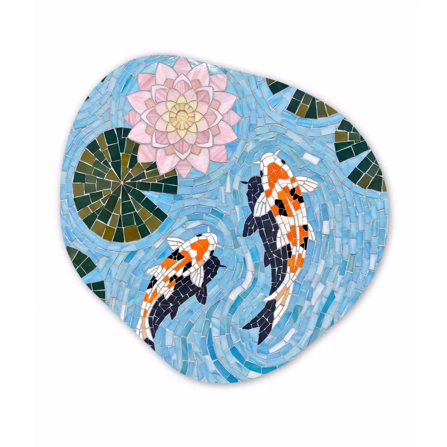 Vis - Water - Natuur - Mozaïek - Blauw Wandcirkel Organisch Aluminium middel -3d