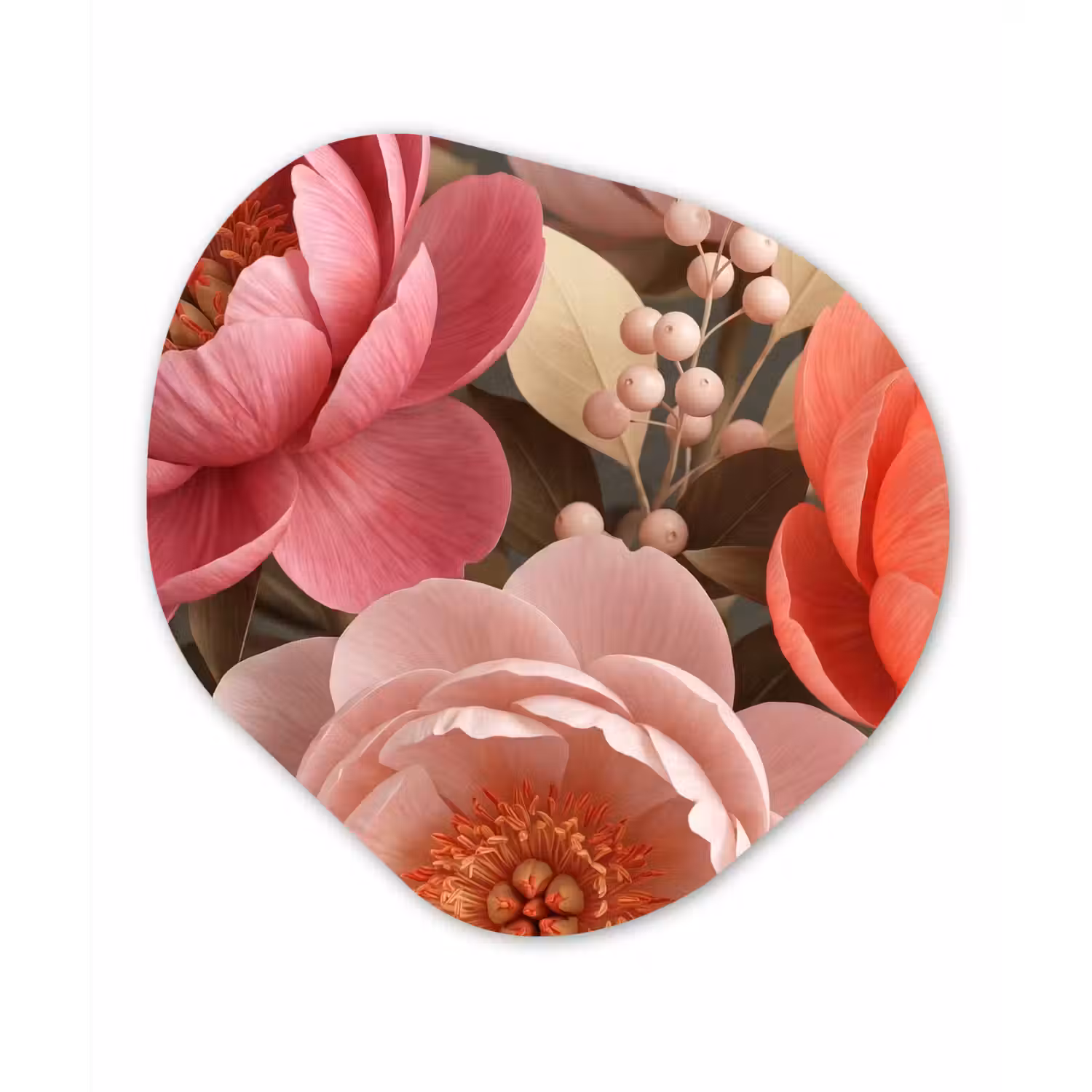 Bloemen - Bloesem - Zacht - Koraal - Decoratie Wandcirkel Organisch Aluminium middel -3d