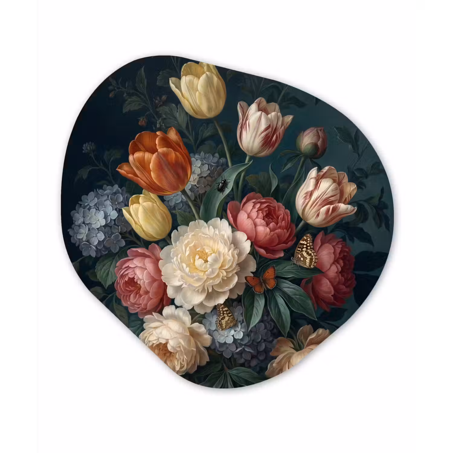 Bloemen - Boeket - Natuur - Klassiek - Donker Wandcirkel Organisch Aluminium middel -3d