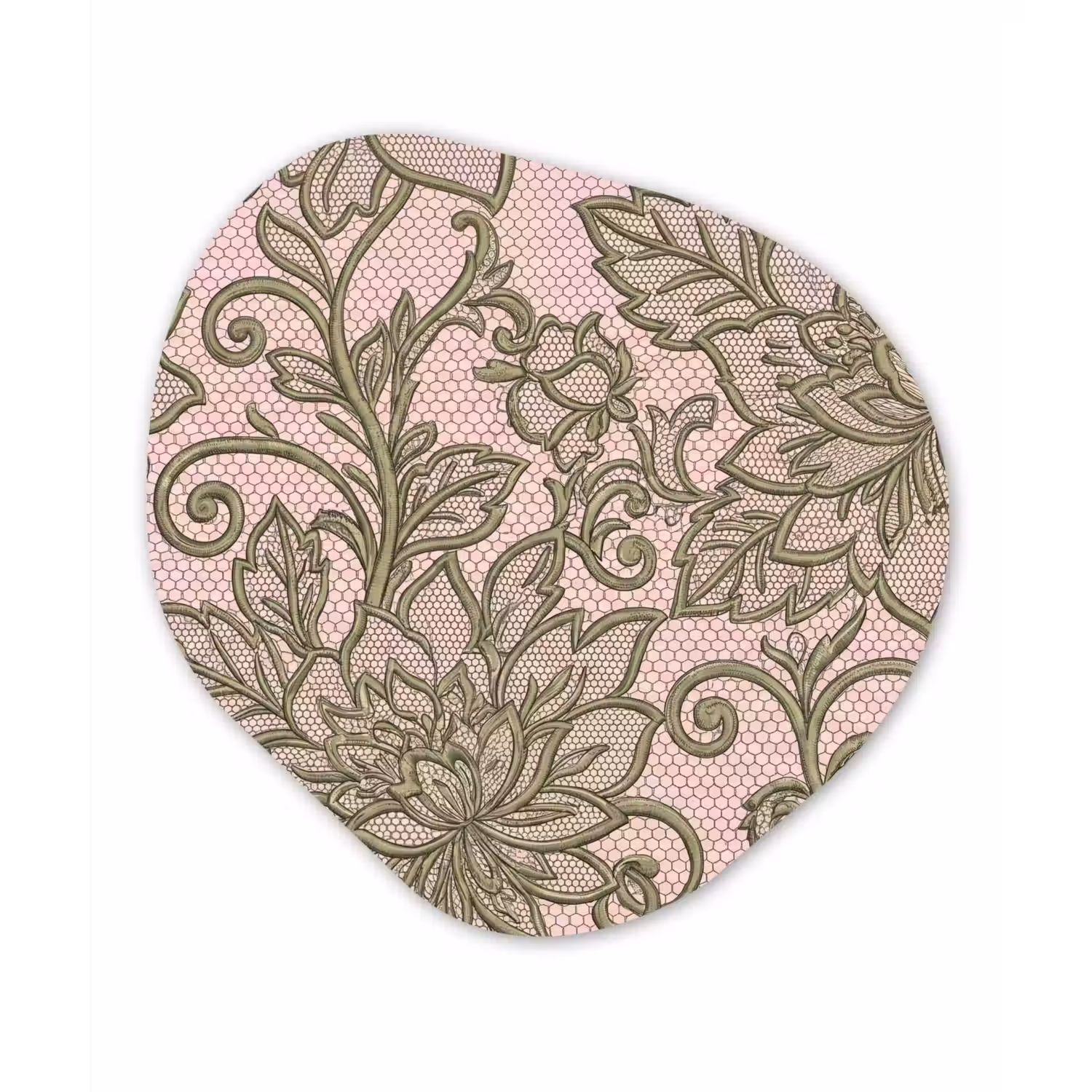 Bloemen - Kant - Patroon - Klassiek - Groen Wandcirkel Organisch Aluminium middel -3d