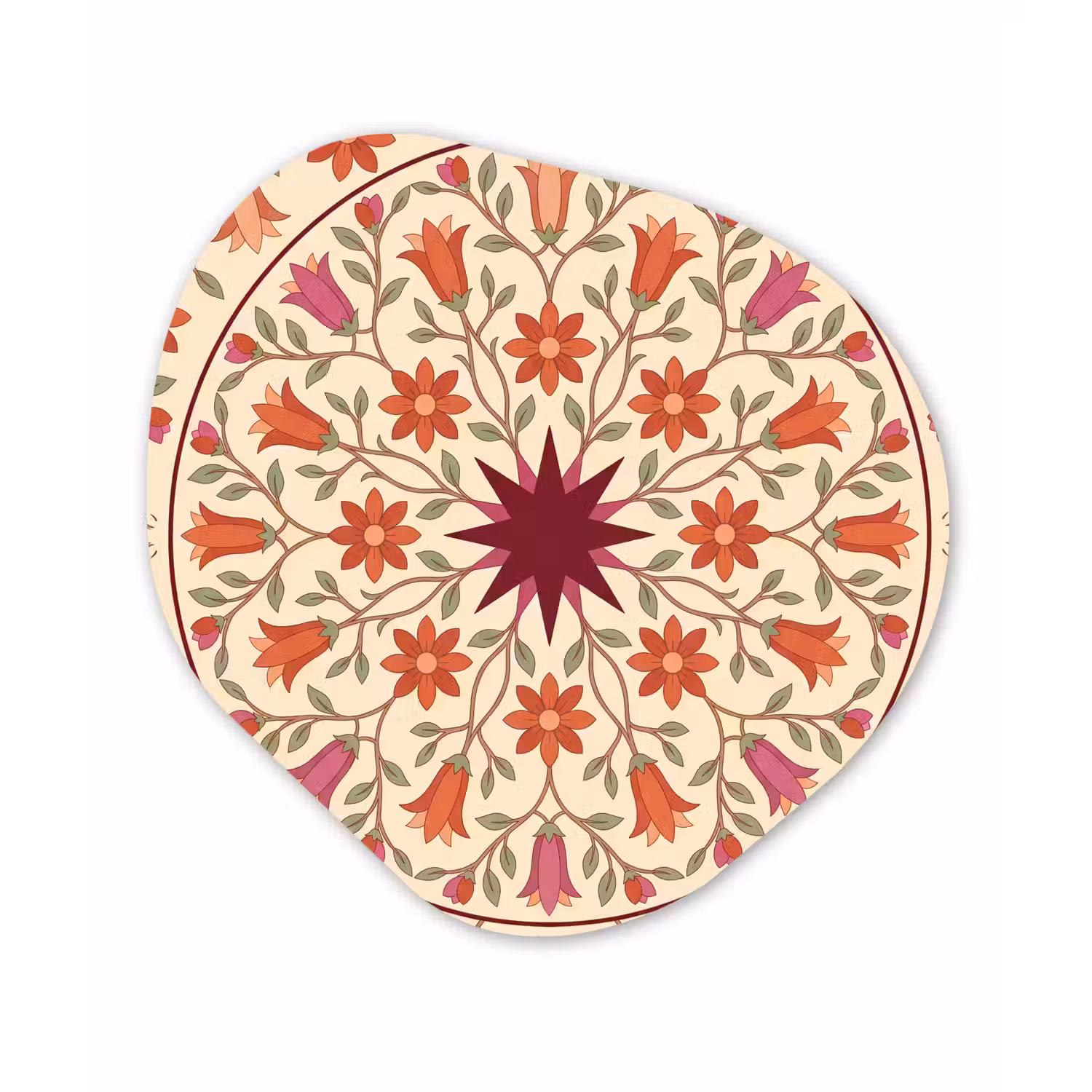 Bloemen - Mandala - Decoratief - Rood Wandcirkel Organisch Aluminium middel -3d