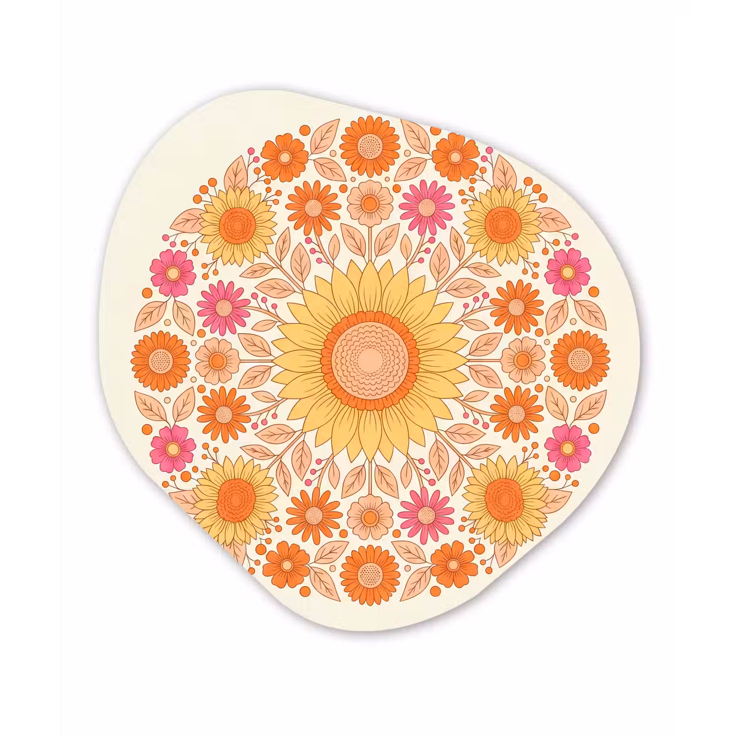 Bloemen - Mandala - Patroon - Kleurrijk Wandcirkel Organisch Aluminium middel -3d