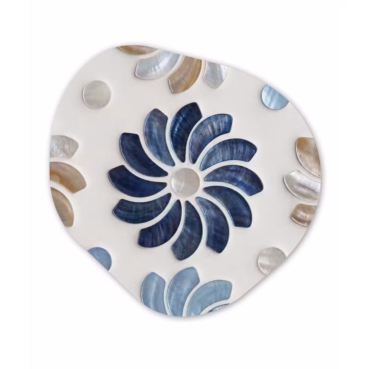 Bloemen - Parelmoer - Abstract - Patroon - Blauw Wandcirkel Organisch Aluminium middel -3d