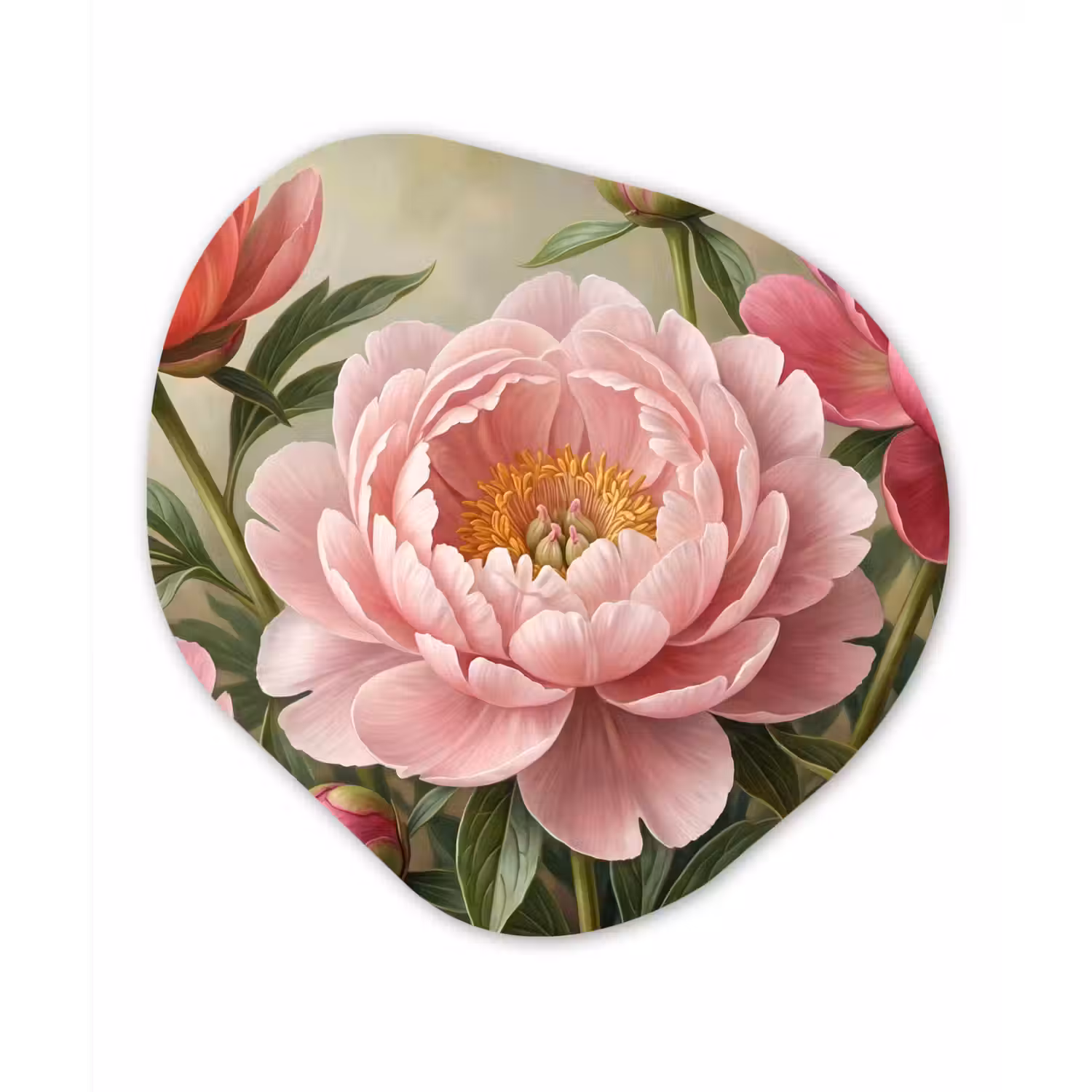 Bloemen - Roze - Klassiek - Gedetailleerd - Natuur Wandcirkel Organisch Aluminium middel -3d