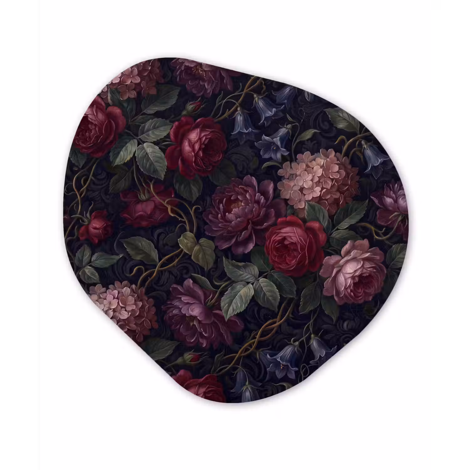 Bloemen - Rood - Klassiek - Donker - Patroon Wandcirkel Organisch Aluminium middel -3d
