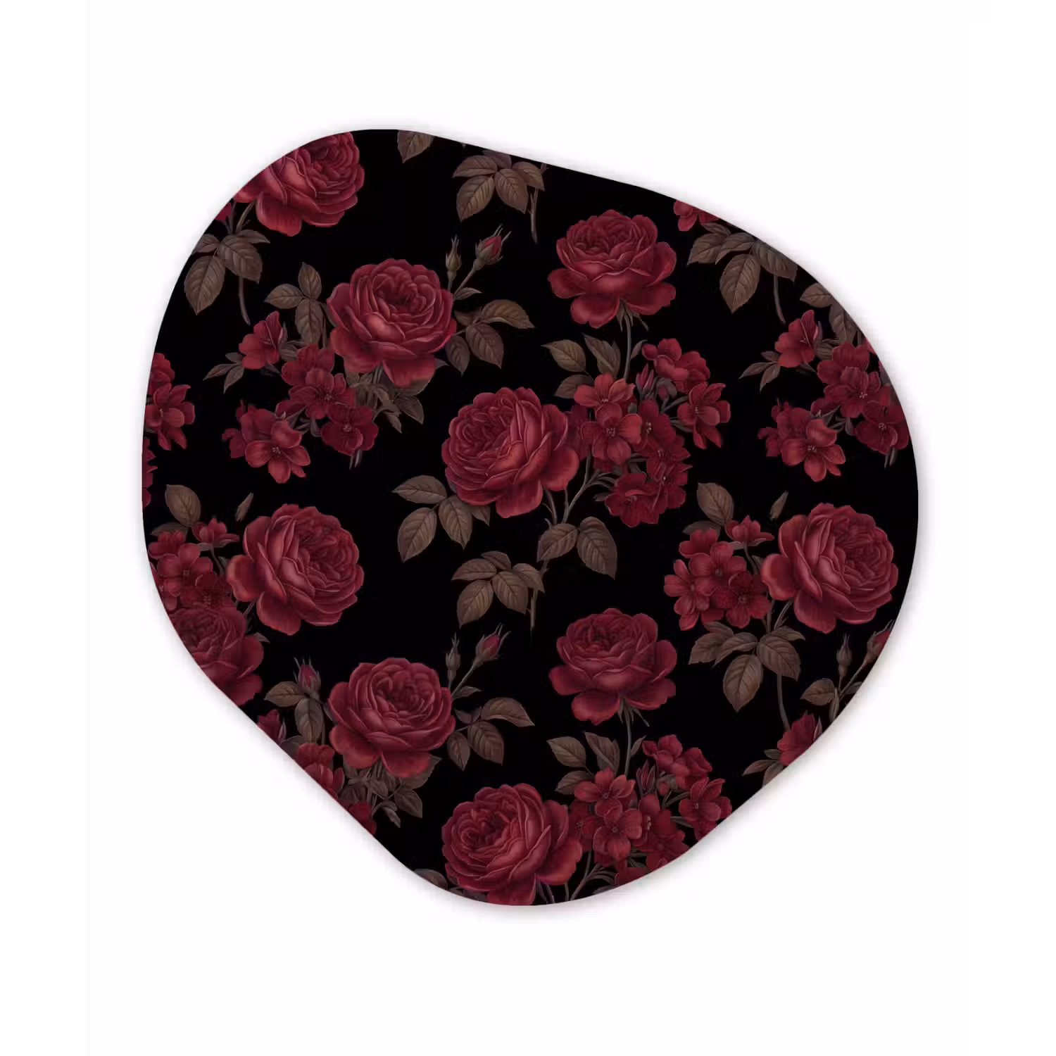 Bloemen - Roos - Patroon - Klassiek - Rood Wandcirkel Organisch Aluminium middel -3d