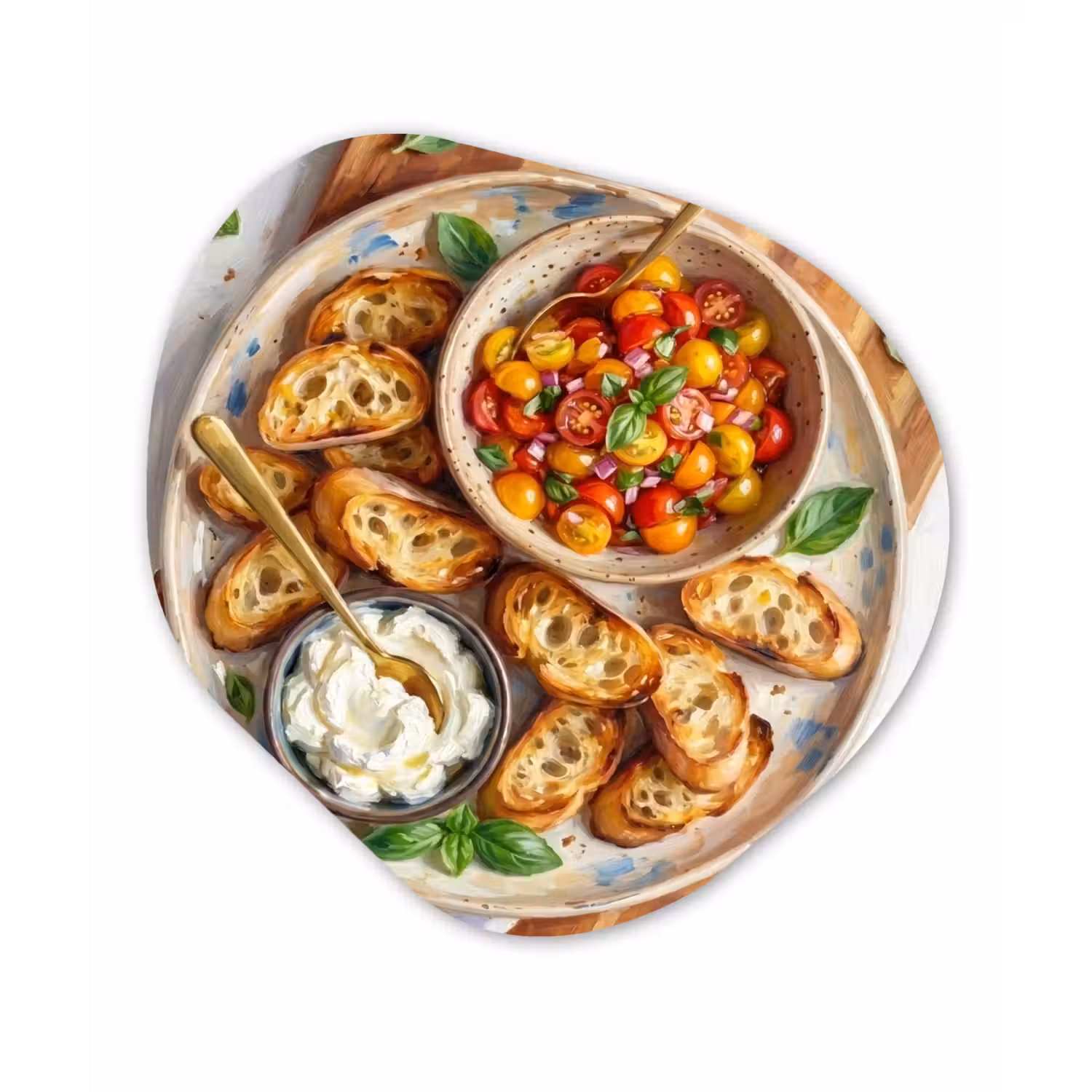 Eten - Tomaat - Brood - Kleurrijk - Keuken Wandcirkel Organisch Aluminium middel -3d
