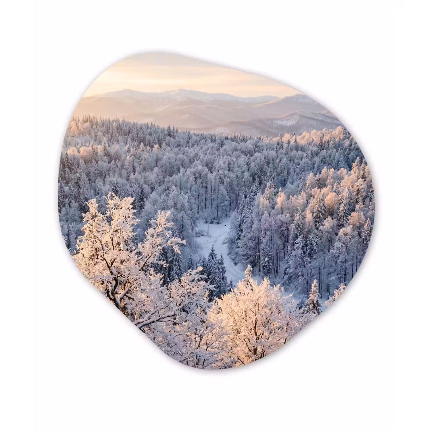 Bos - Bergen - Goud - Winter - Warm Wandcirkel Organisch Aluminium middel -3d