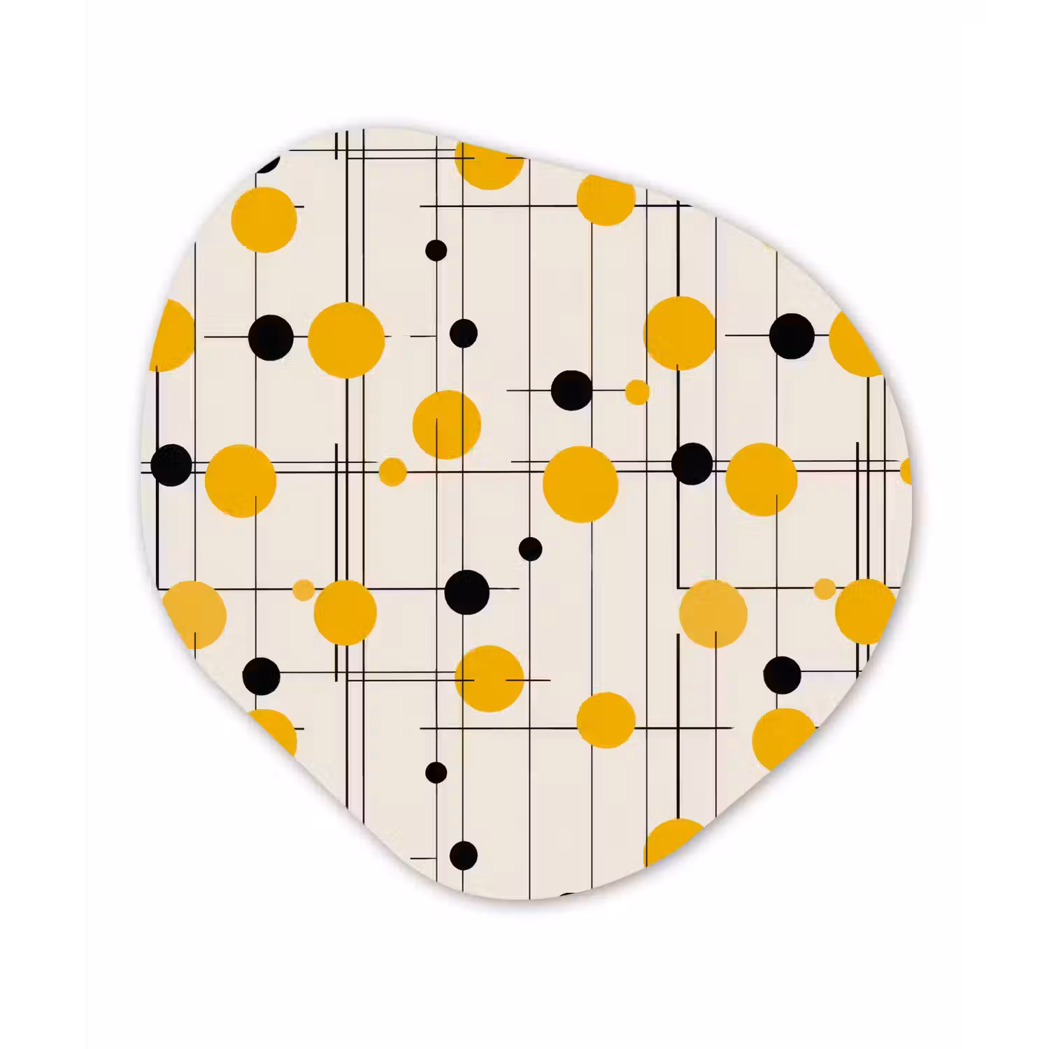 Geometrisch - Retro - Lijnen - Okergeel - Zwart Wandcirkel Organisch Aluminium middel 851 -3d