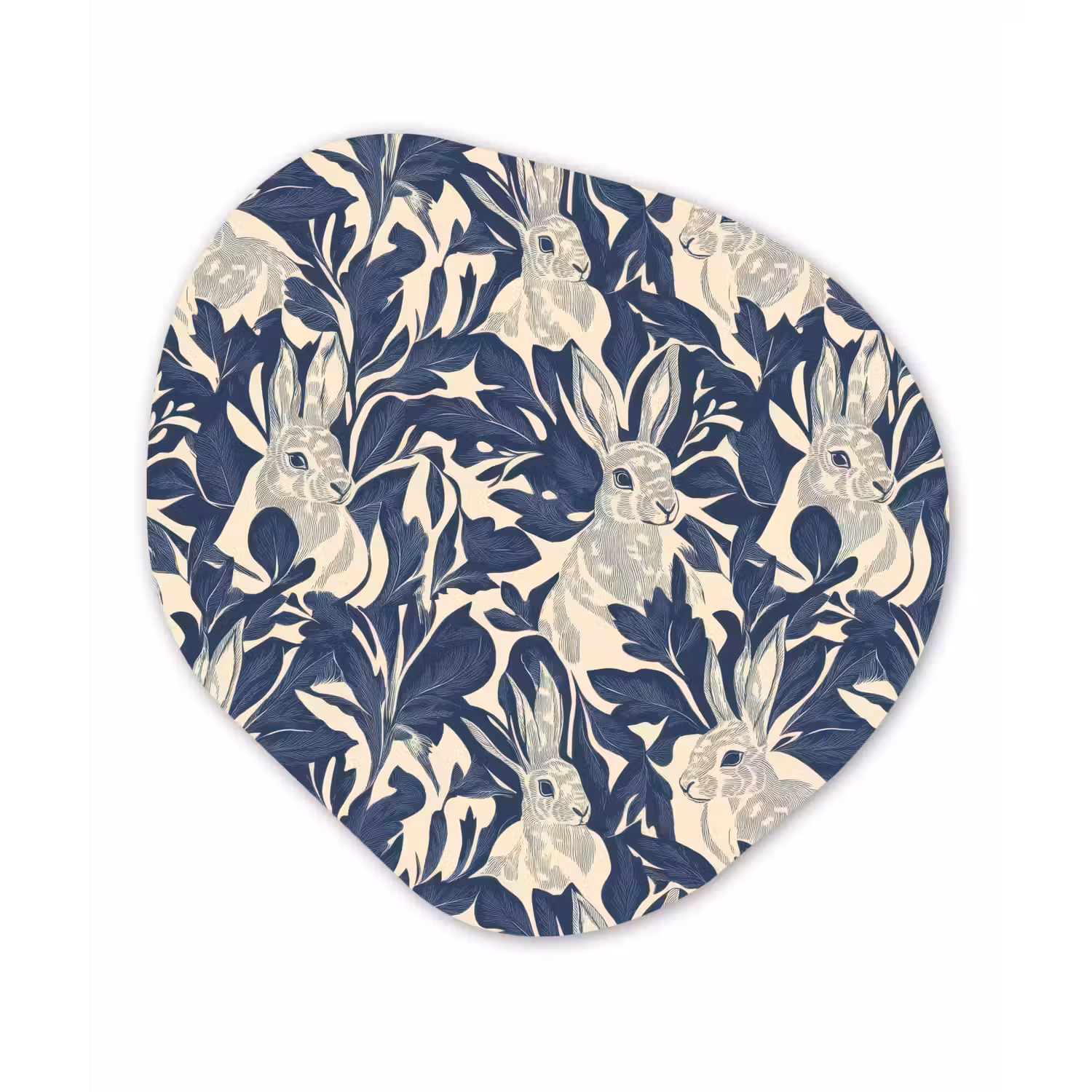 Hazen - Bladeren - Patroon - Blauw - Beige Wandcirkel Organisch Aluminium middel 851 -3d