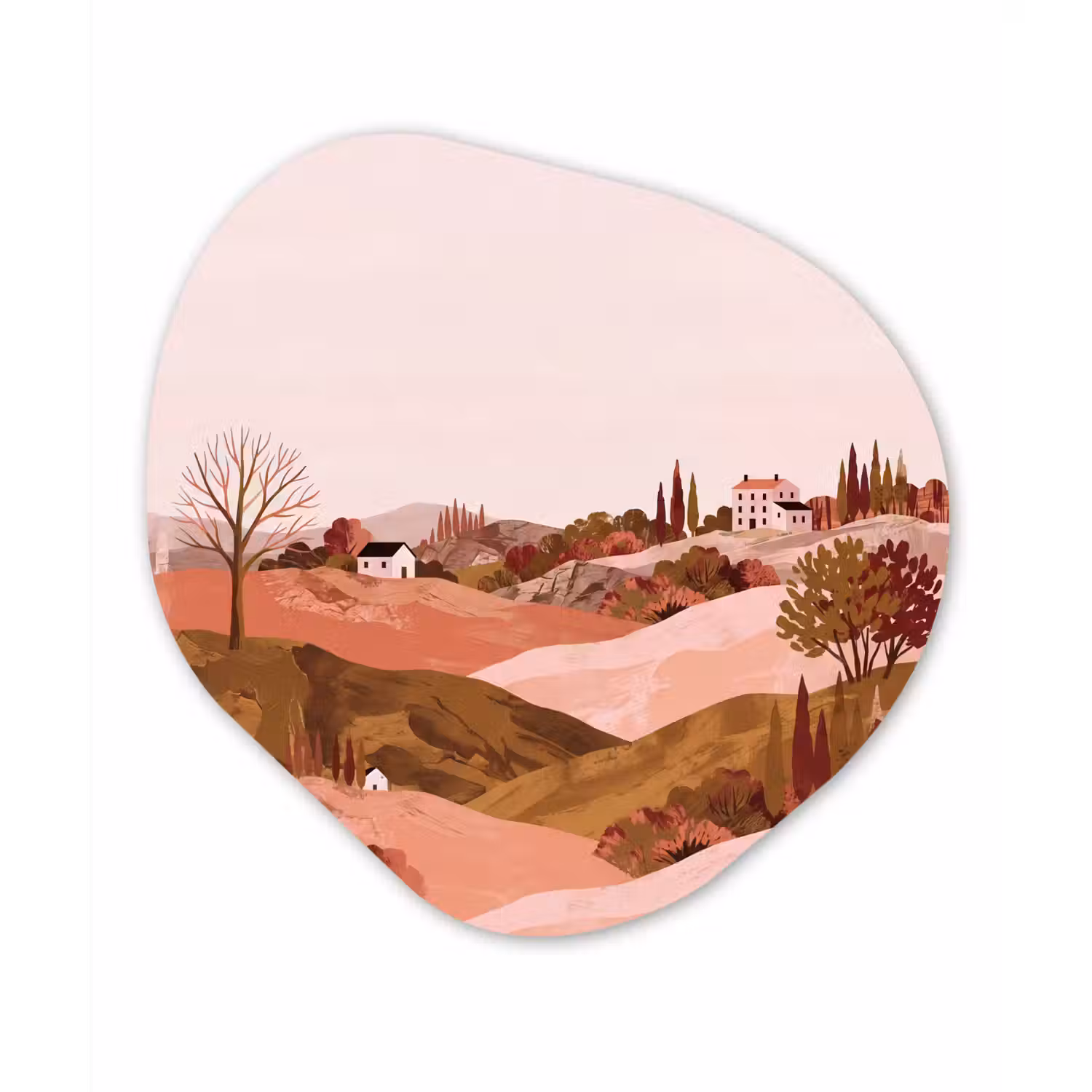 Heuvellandschap - Grafisch - Terracotta Wandcirkel Organisch Aluminium middel -3d