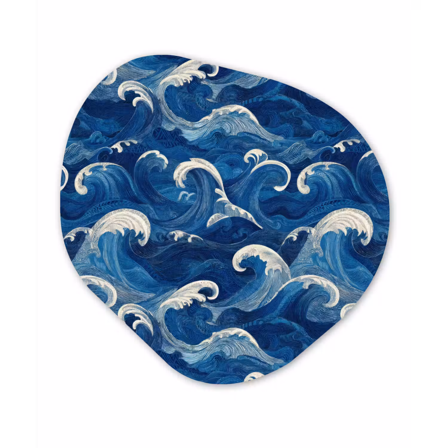 Japans - Oceaan - Golven - Blauw Wandcirkel Organisch Aluminium middel 851 -3d