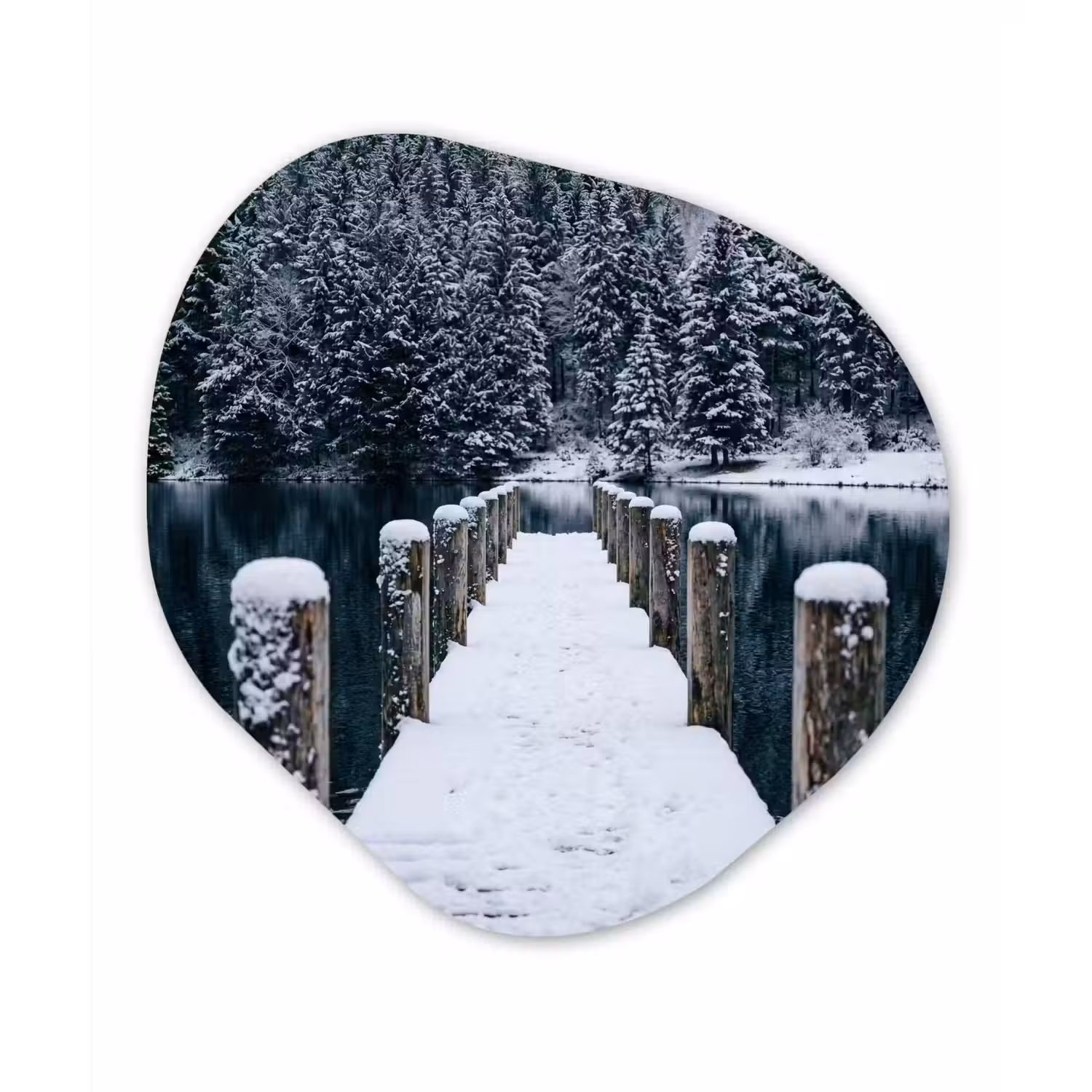 Steiger - Meer - Sneeuw - Bergen - Rustgevend Wandcirkel Organisch Aluminium middel -3d