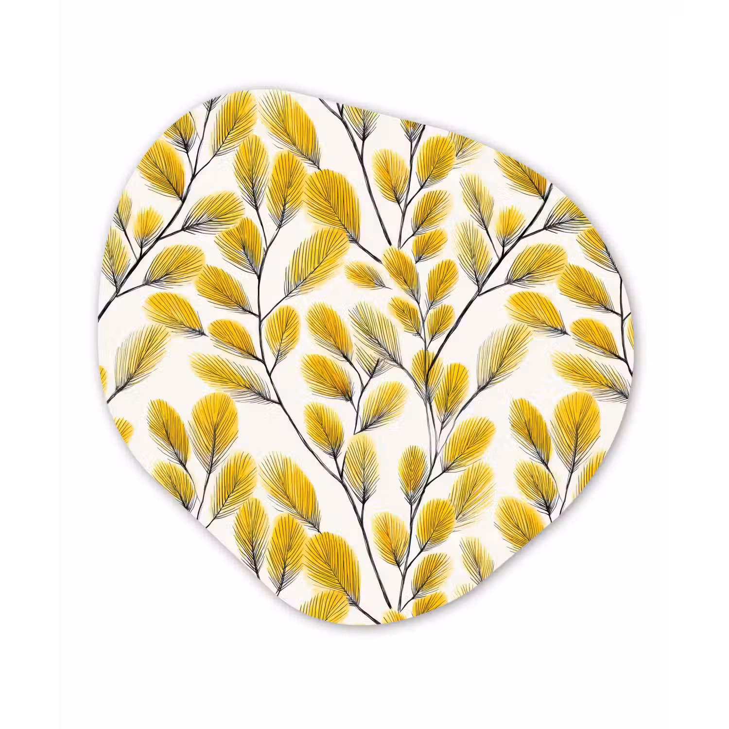 Bladeren - Botanisch - Elegant - Geel - Zwart Wandcirkel Organisch Aluminium middel 851 -3d