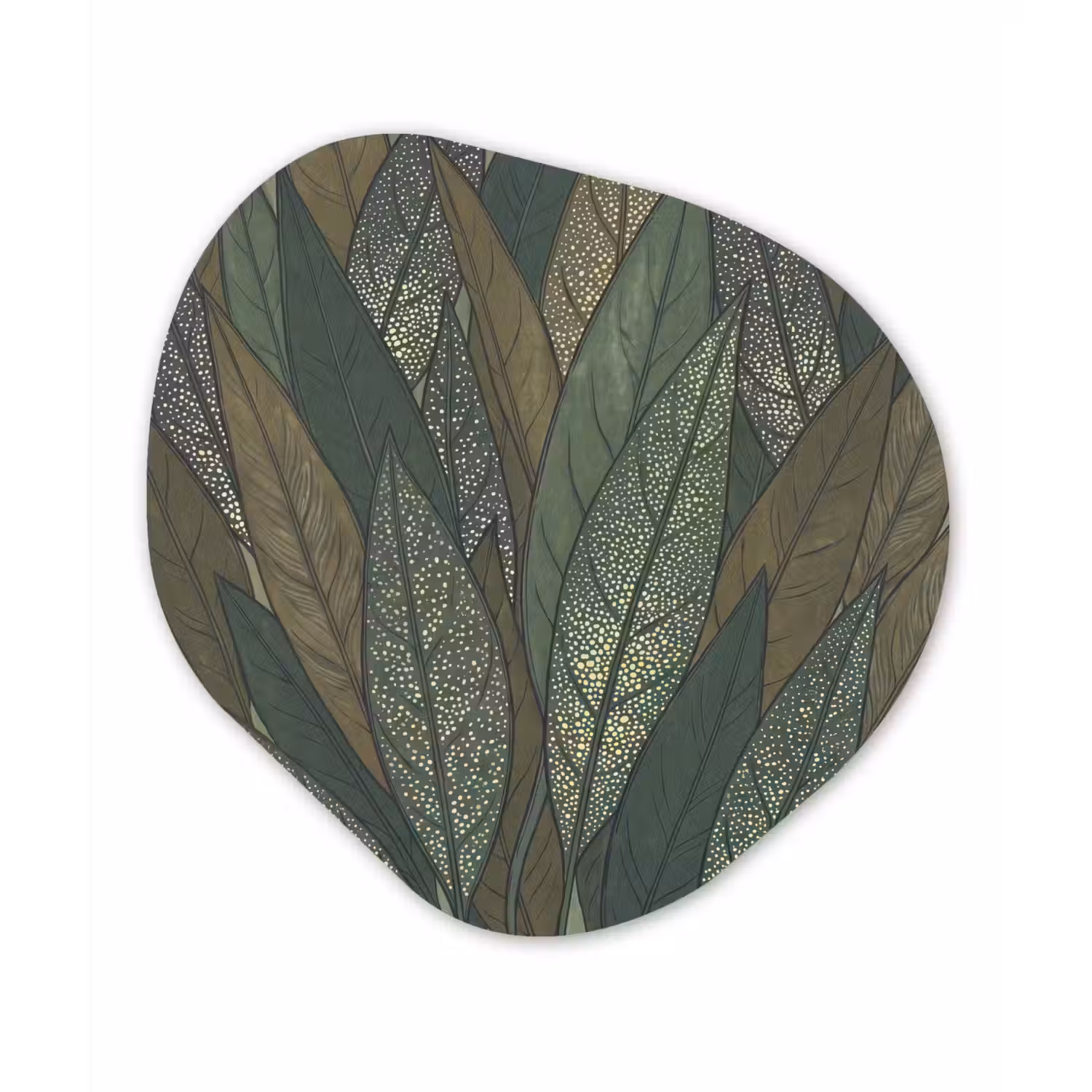 Bladeren - Patroon - Gestippeld - Natuur - Groen Wandcirkel Organisch Aluminium middel -3d