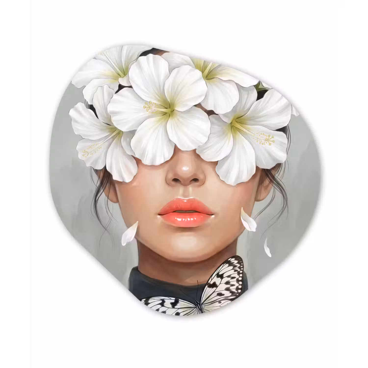 Lelies - Portret - Wit Wandcirkel Organisch Aluminium middel -3d