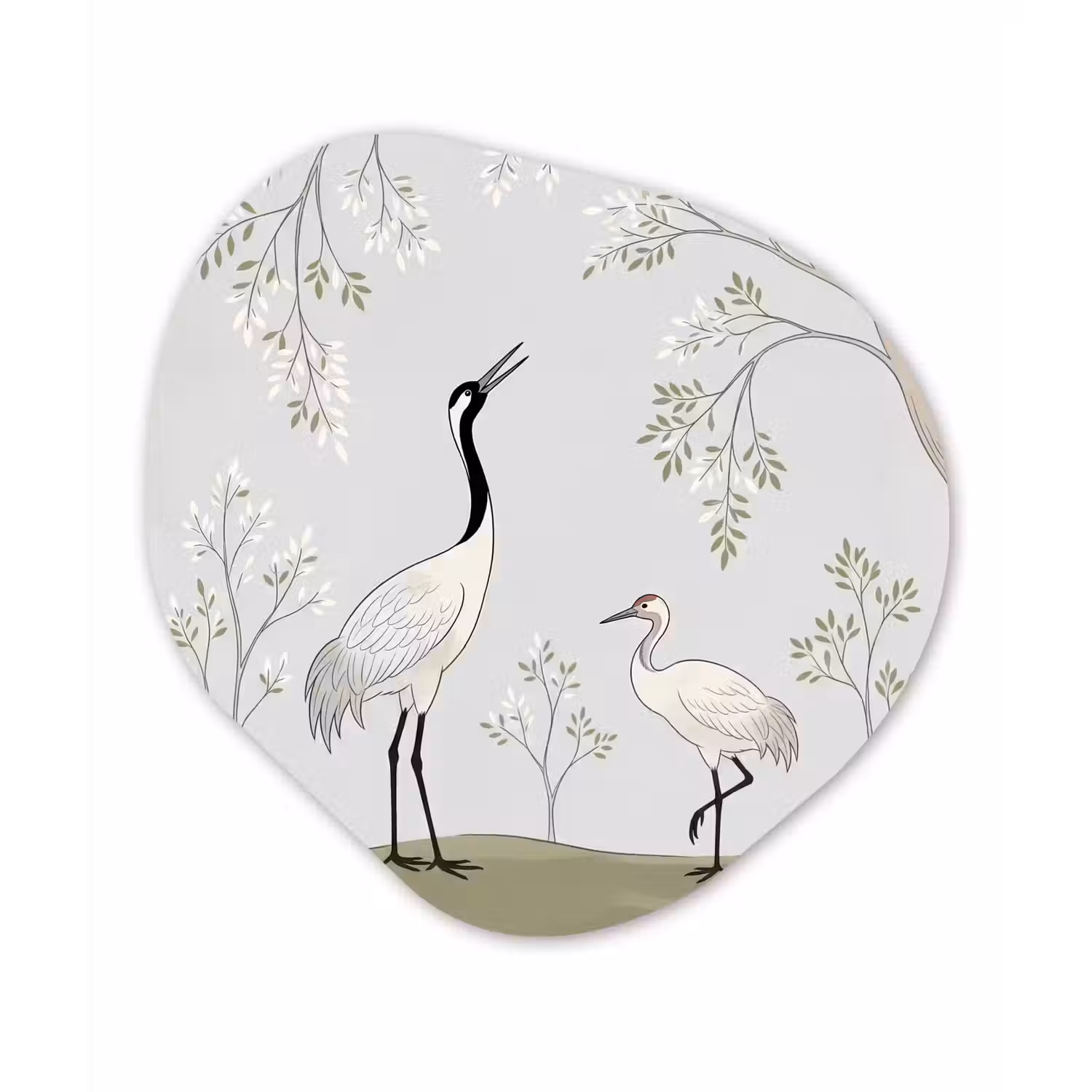 Minimalistisch - Kraanvogels - Blauw Wandcirkel Organisch Aluminium middel -3d