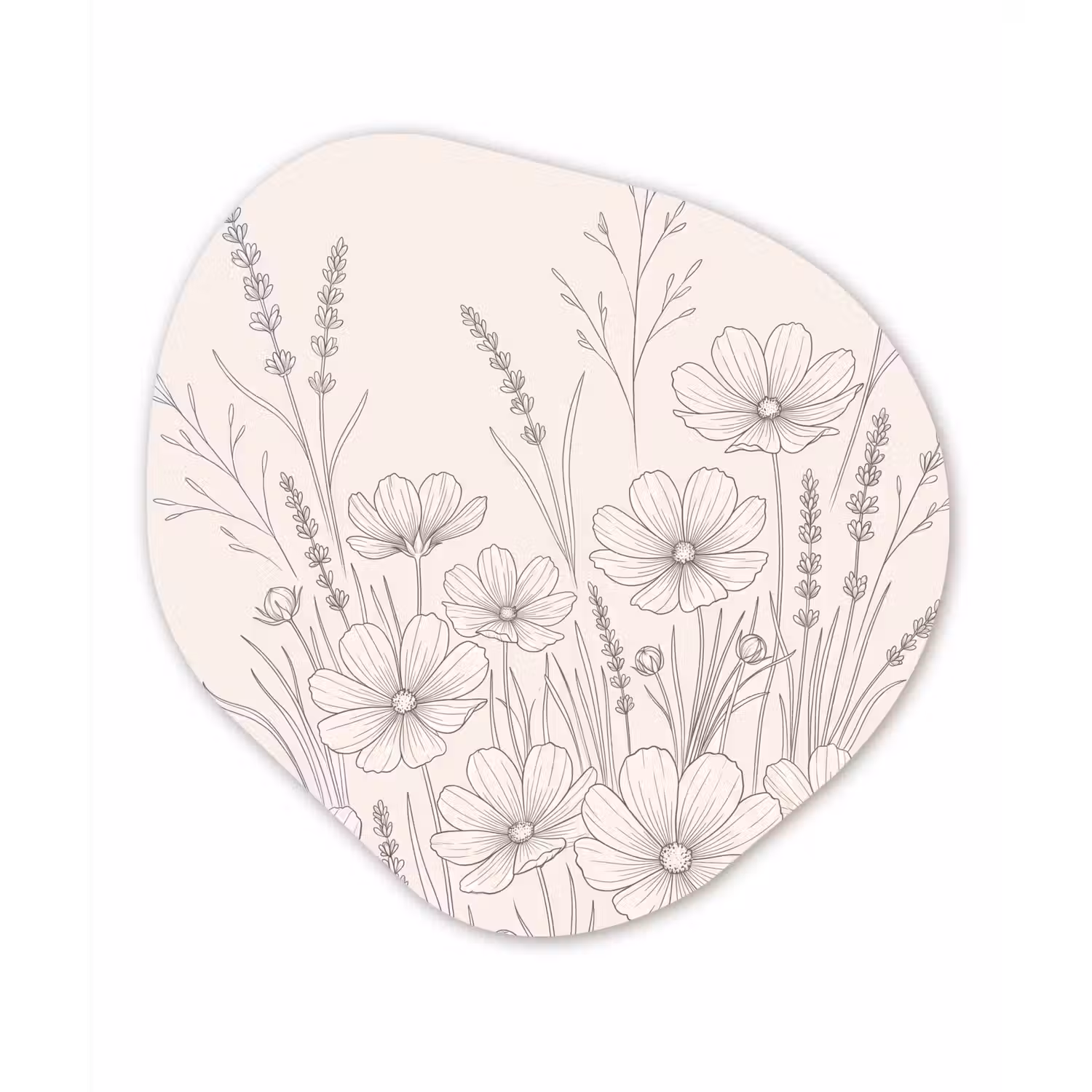 Minimalistisch - Modern - Bloemen - Beige Wandcirkel Organisch Aluminium middel -3d